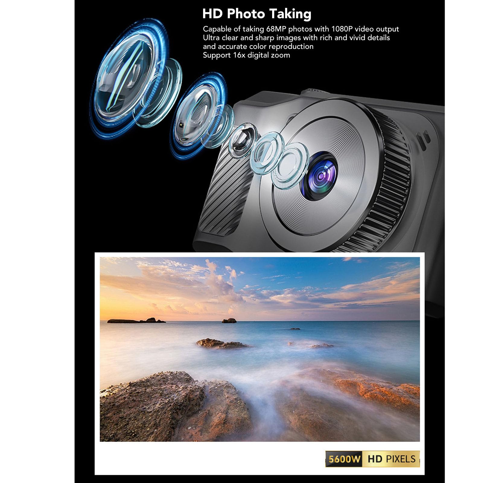 **68MP HD Digital Camera with 16X Zoom & Anti-Shake - 1080P Compact Point and Shoot Camera for Kids, Teens & Beginners - Perfect for Travel, Parties & Outdoor Adventures (Silver)**