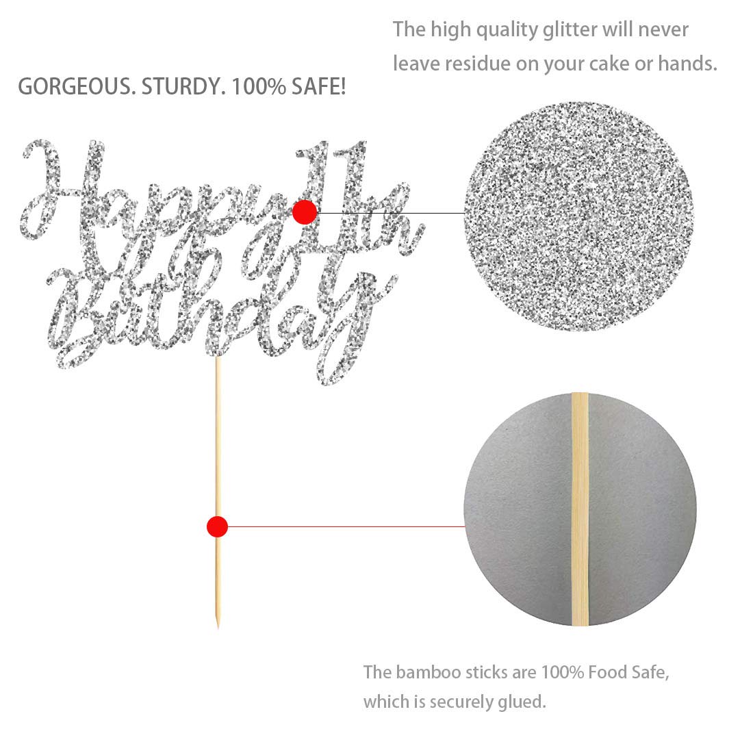11 Silver Glitter Happy 11th Birthday Cake Topper - Elegant Party Decorations & Supplies for Girls & Boys - Perfect for Birthday Cakes, Cupcakes & Dessert Tables