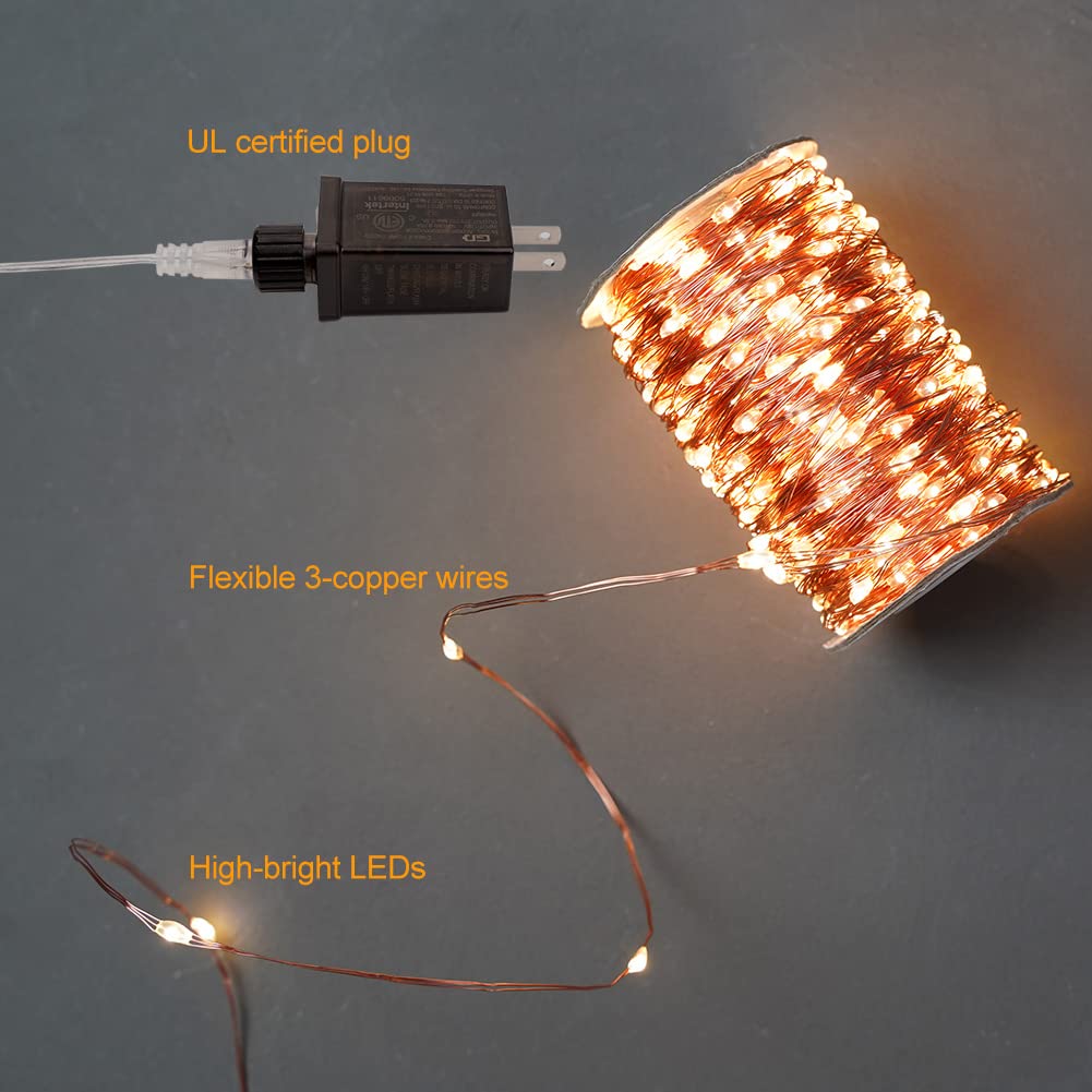 600 LED 200FT Warm White Plug-in Fairy Lights - Waterproof Copper Wire String Lights with Remote for Christmas Tree, Bedroom, Porch, Patio, Garden, Wedding & Party Decor | Indoor & Outdoor Use