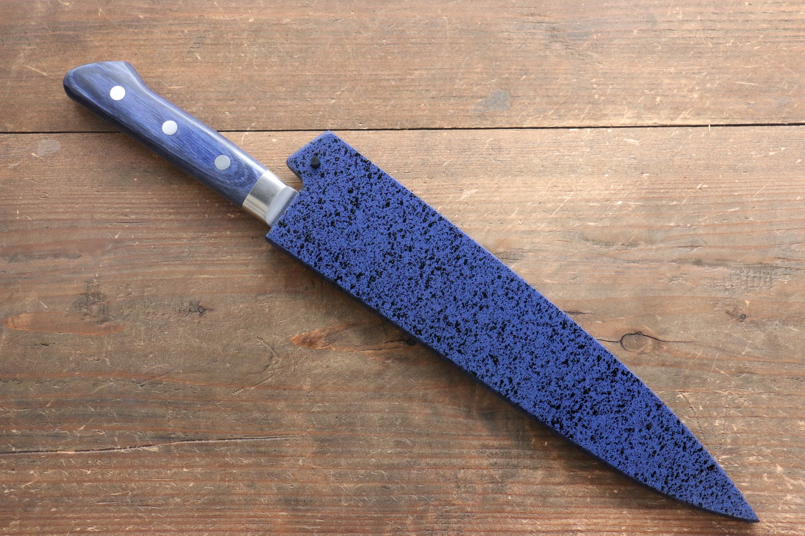 Premium Seisuke Seiten Molybdenum Gyuto 210mm Japanese Chef Knife - Blue Pakka Wood Handle with Protective Sheath - Ideal for Professional Chefs & Home Cooking Enthusiasts
