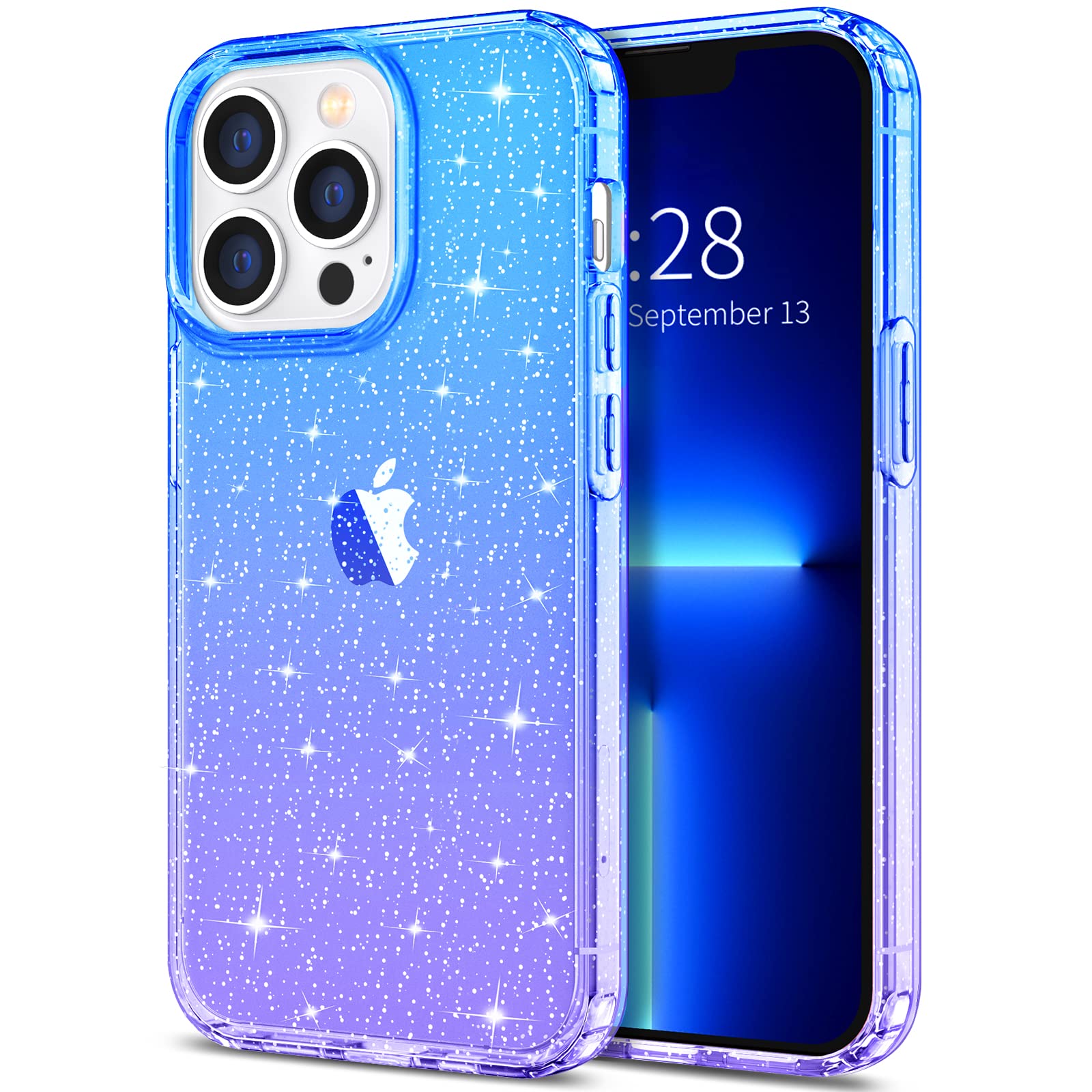 Hython Glitter Case for iPhone 13 Pro Max - Sparkly Clear Protective Cover with Anti-Scratch & Shockproof Design | Slim Fit Cute Phone Case for Women & Girls (Blue/Purple Glitter) | Perfect for Everyday Use, Parties, and Gifts