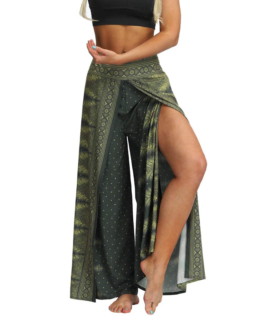 ENLACHIC Women's Boho Printed Palazzo Yoga Pants - High Waisted Wide Leg Lounge Pants with Side Split for Workout, Yoga & Casual Wear | Comfortable & Stylish for Home, Office & Travel