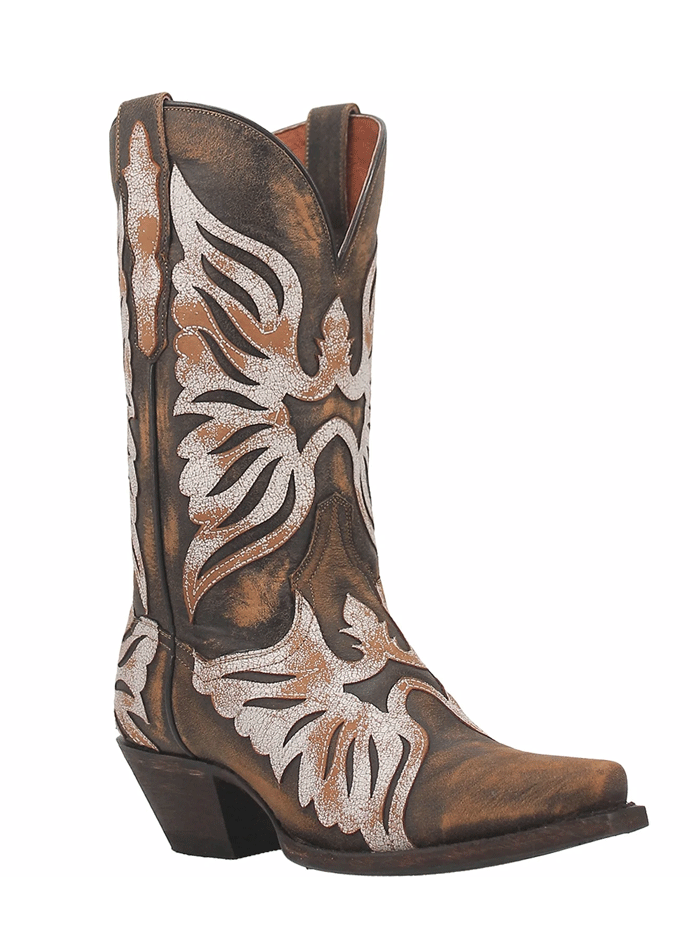 Dan Post DP4359 Women's Indulgence Overlays Leather Boots - Brown & White Cowboy Boots for Western Fashion, Country Dancing & Rodeo Events