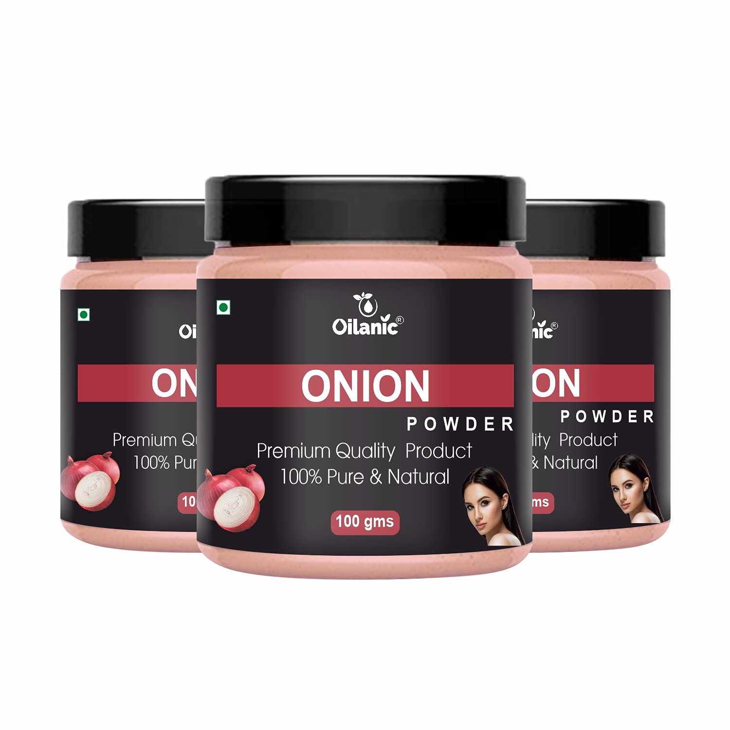 Oilanic 100% Pure Natural Onion Powder for Hair Growth & Skin Care - 3 Pack (300g) | DIY Hair Masks, Cooking Spice & Natural Beauty Treatments