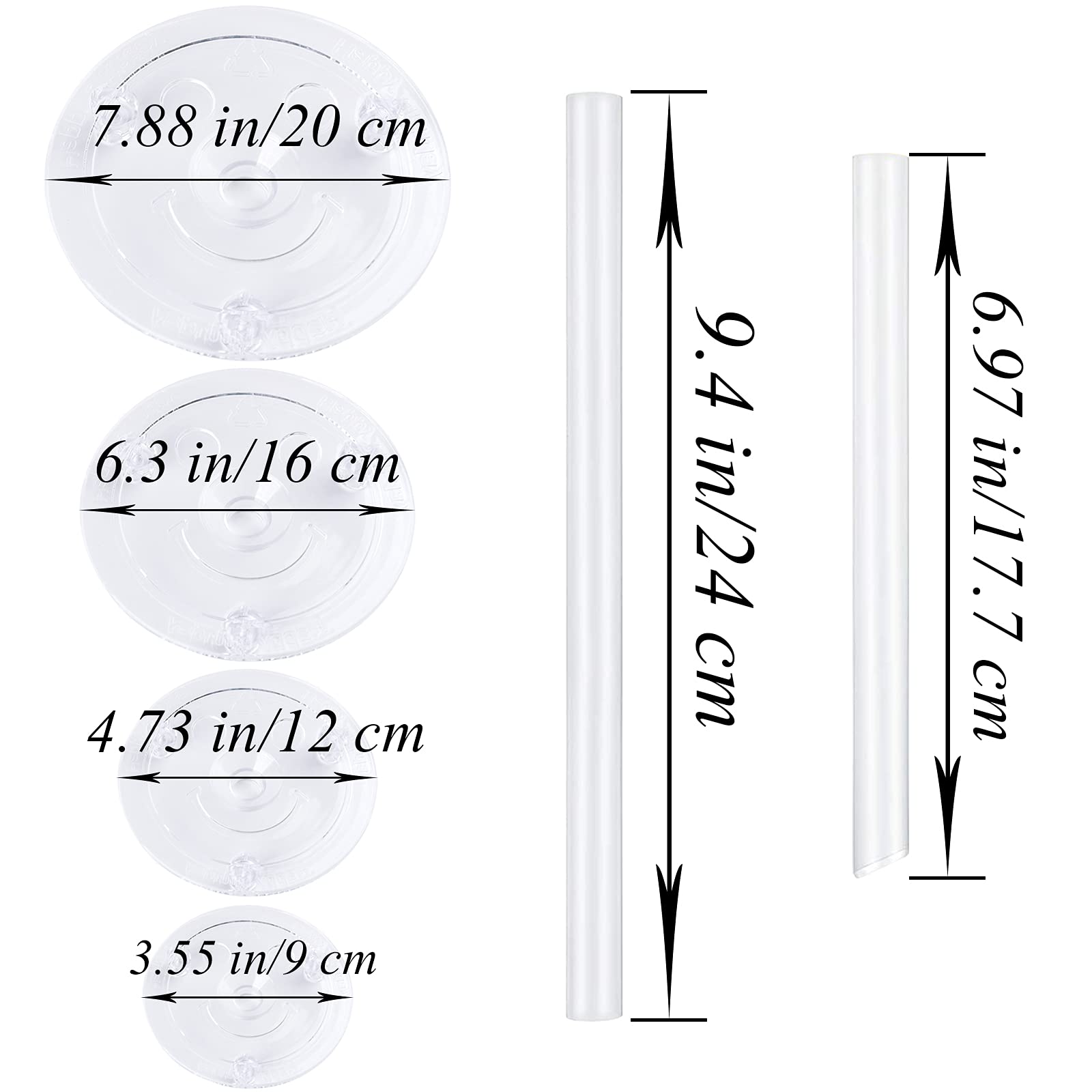 QPEY Cake Support Rods with Cake Board Drums - 4PCS White Plastic Cake Separator Plates & 32PCS Support Sticks for Multi-Tiered Wedding, Birthday Party Cakes - Perfect for Cake Decorating, Baking Supplies & Professional Dessert Displays