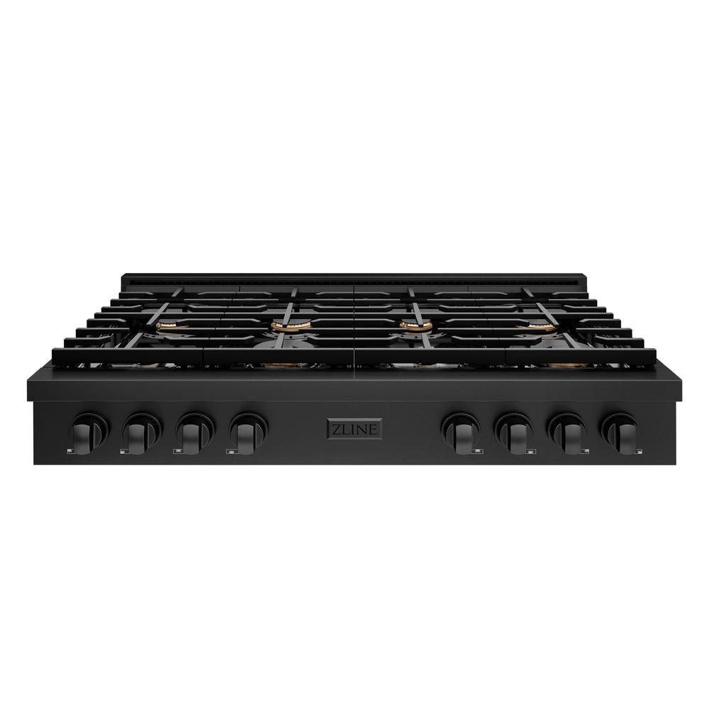 ZLINE 48-inch Black Stainless Steel Gas Rangetop with 8 Brass Burners & Porcelain Cooktop - Professional SRTB BR 48 Range for Home Kitchen, Restaurant Style Cooking, and Gourmet Meal Preparation