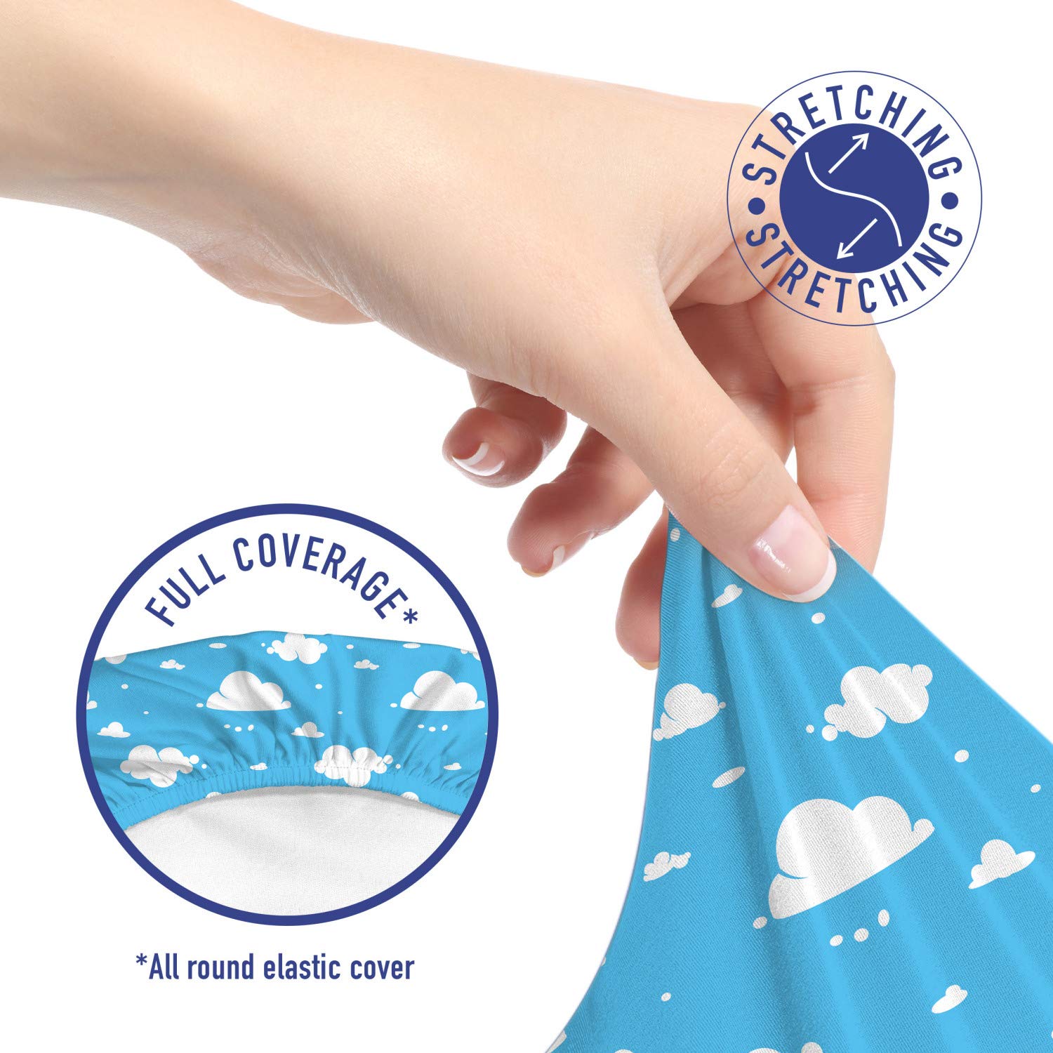Ambesonne Sky Blue Office Chair Slipcover - Fluffy Clouds Design, Stretchable Fabric Protector for Home & Office - Cheerful Cartoon Illustration in Deep Blue & White - Perfect for Workspace Decor & Comfort