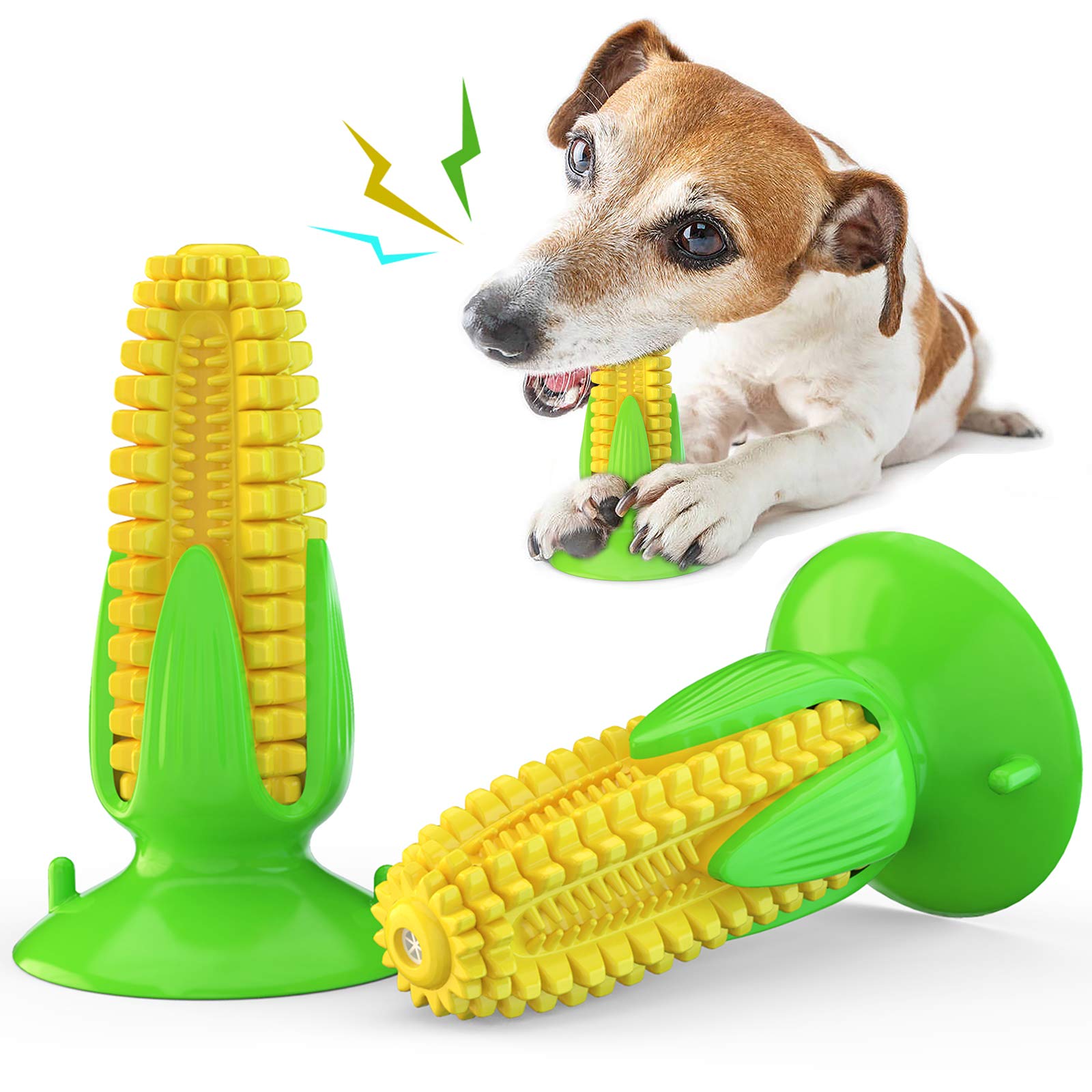 Durable Puppy Teething Chew Toys for Small & Medium Dogs - Corn Stick Tough Training Toys with Teeth Cleaning Benefits, Interactive Squeaky Suction Cup Toothbrush for Puppies - Perfect for Playtime, Dental Care & Anxiety Relief