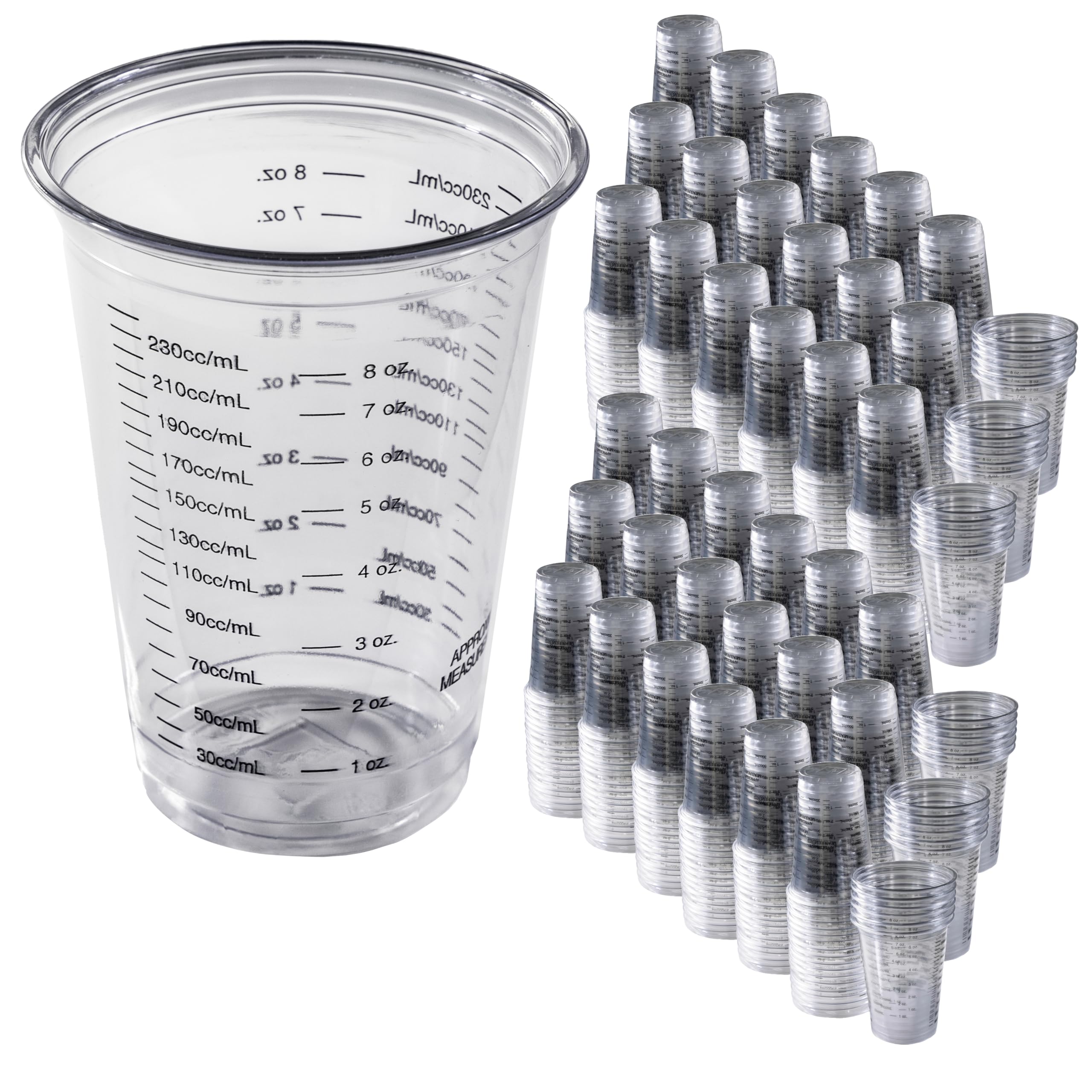 1000 Pack 10 oz Disposable Plastic Measuring Cups - Clear Graduated Cups for Cooking, Baking, Mixing Drinks, Resin, Paint & Stain - Precise ML/CC/OZ Measurements - Perfect for Kitchens, Bars, Labs & DIY Projects