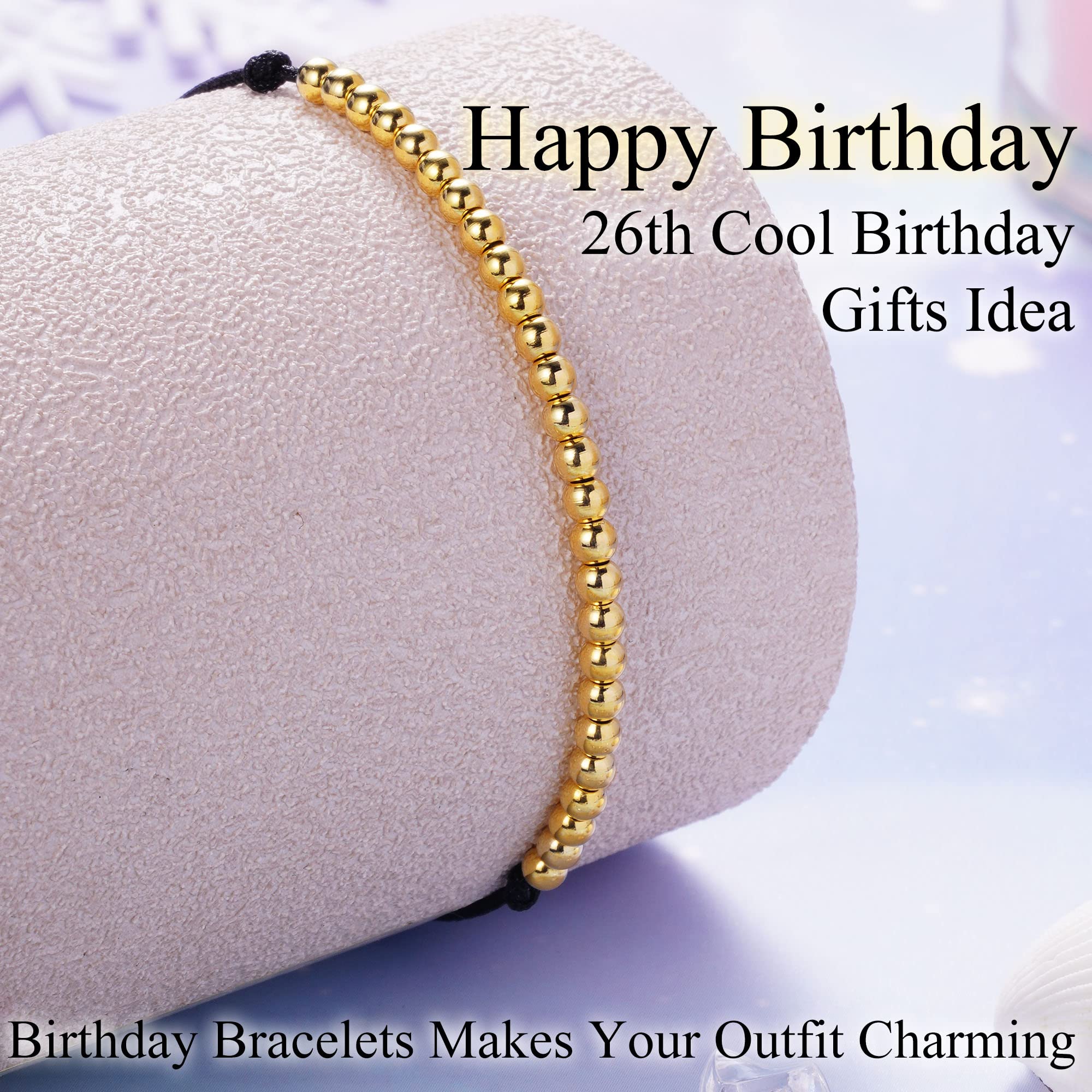 Adjustable Beaded Birthday Bracelet for Women - Silver Gold Rose Gold Link Strand Jewelry Gift for Teen Girls, Daughter, Girlfriend, Wife, Sister & Best Friend - Perfect for Birthday, Christmas & Special Occasions
