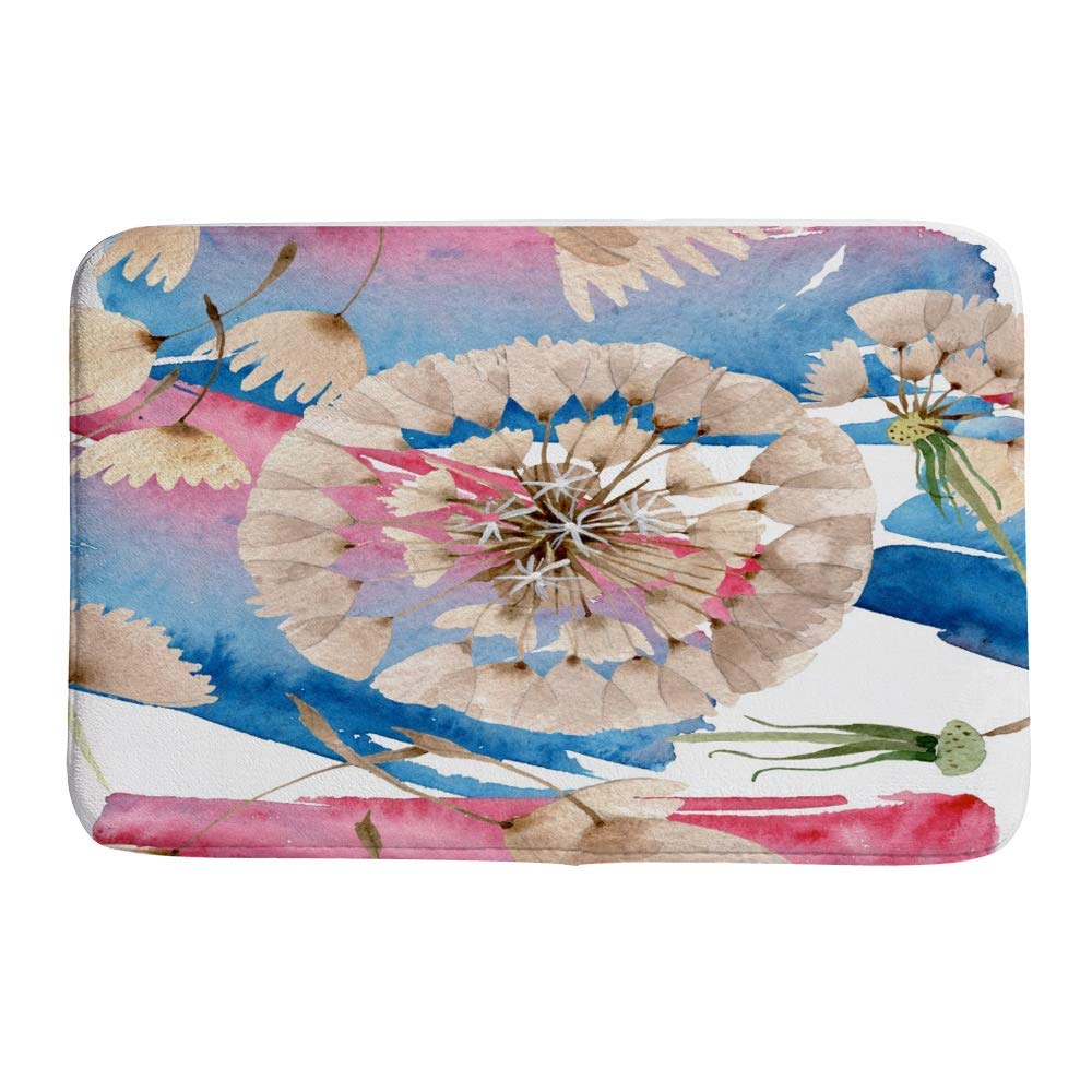 Non-Slip Bathroom Rug Mat - Watercolor Dandelion Fleece Shower Tub Mat, Super Absorbent & Cozy Doormat for Bathroom, Indoor/Outdoor Use - Perfect for Showers, Bathtubs & Spa Areas