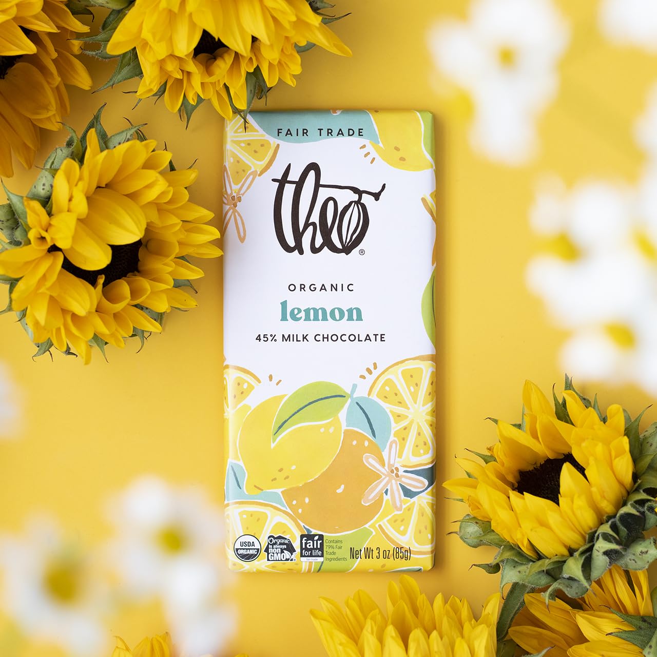 Organic Lemon Milk Chocolate Bar 45% Cacao - Theo Chocolate Spring Limited Edition 6 Pack | Fair Trade Certified | Soy-Free | Perfect for Easter Gifts, Spring Celebrations & Chocolate Lovers