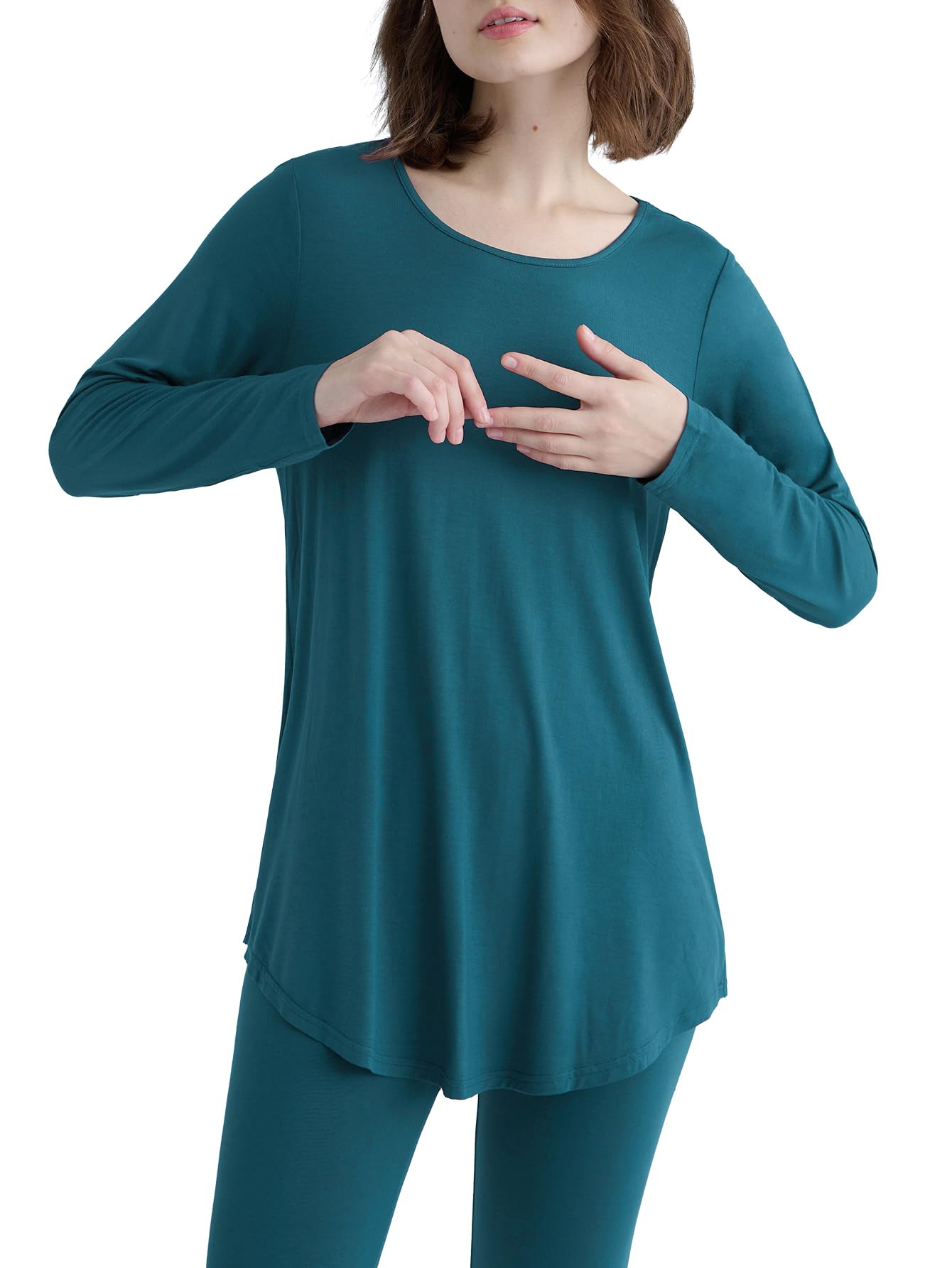 Women's Soft Viscose Long Sleeve Tunic Top - Comfortable Lounge Wear & Sleepwear for Relaxing at Home or Travel