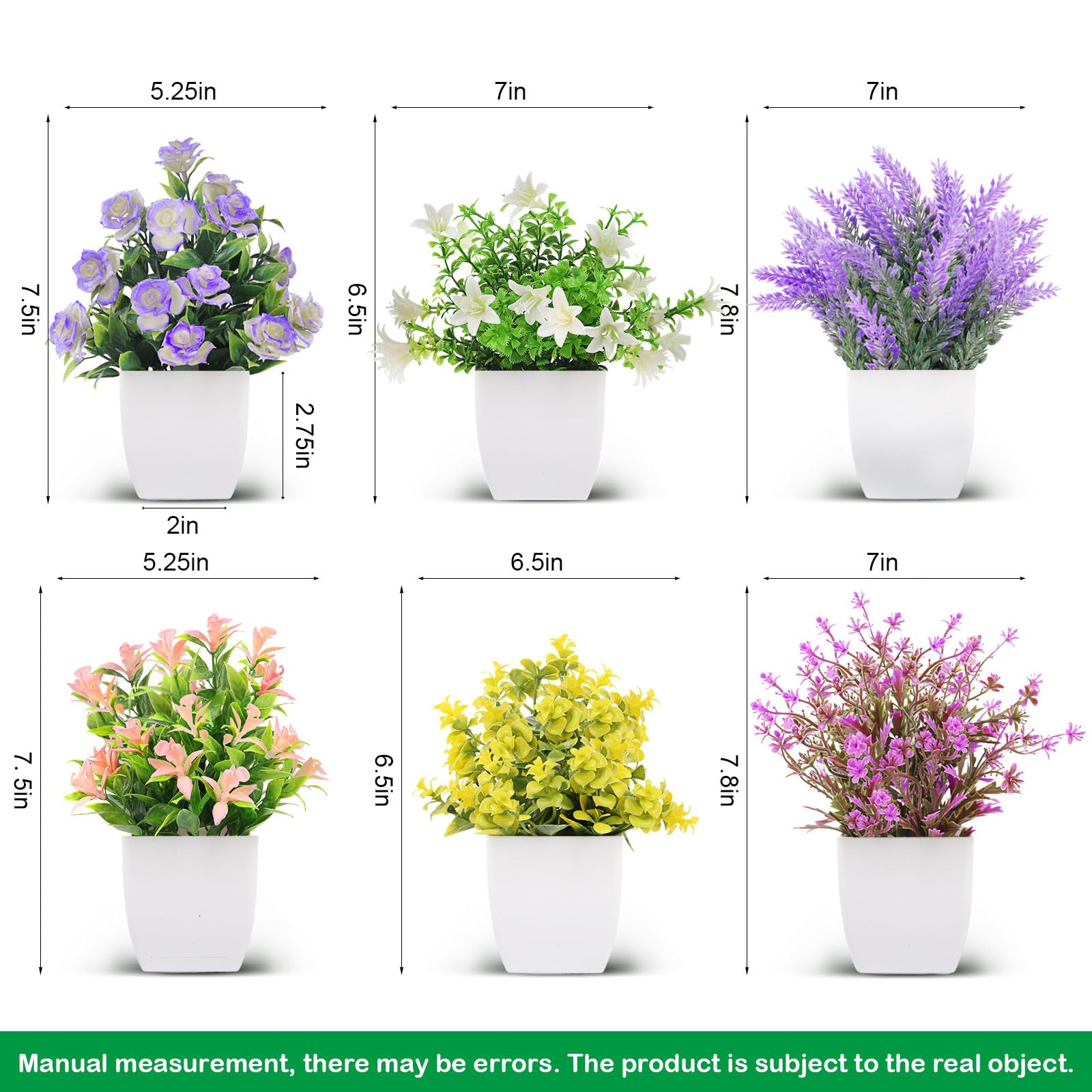 6 Pack Mini Fake Plants - Artificial Lavender & Eucalyptus Potted Flowers for Home, Office, Table, Bathroom Decor | Farmhouse Indoor Greenery for Desk, Shelf, Wedding Centerpiece Decorations