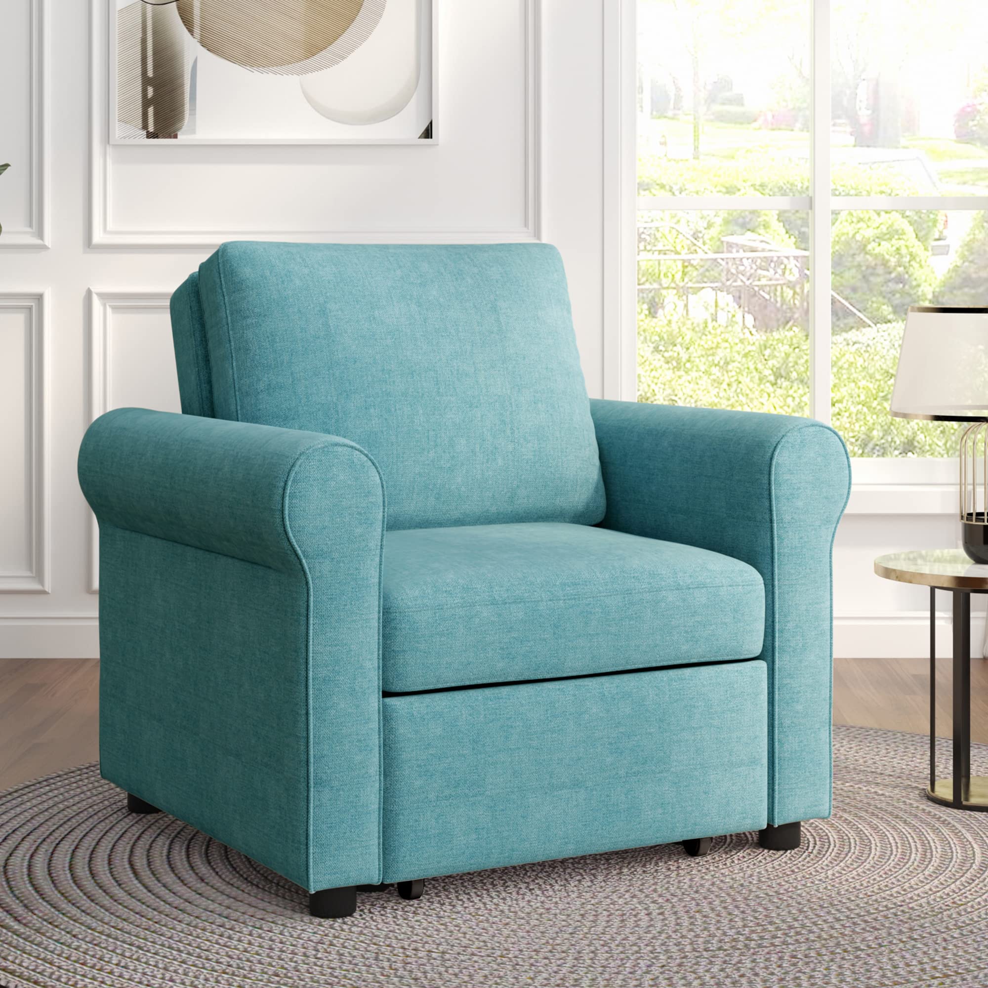 Polibi 3-in-1 Convertible Sofa Bed Chair - Adjustable Backrest Sleeper for Living Room & Bedroom - Modern Teal Futon for Small Spaces, Guest Room & Studio Apartments