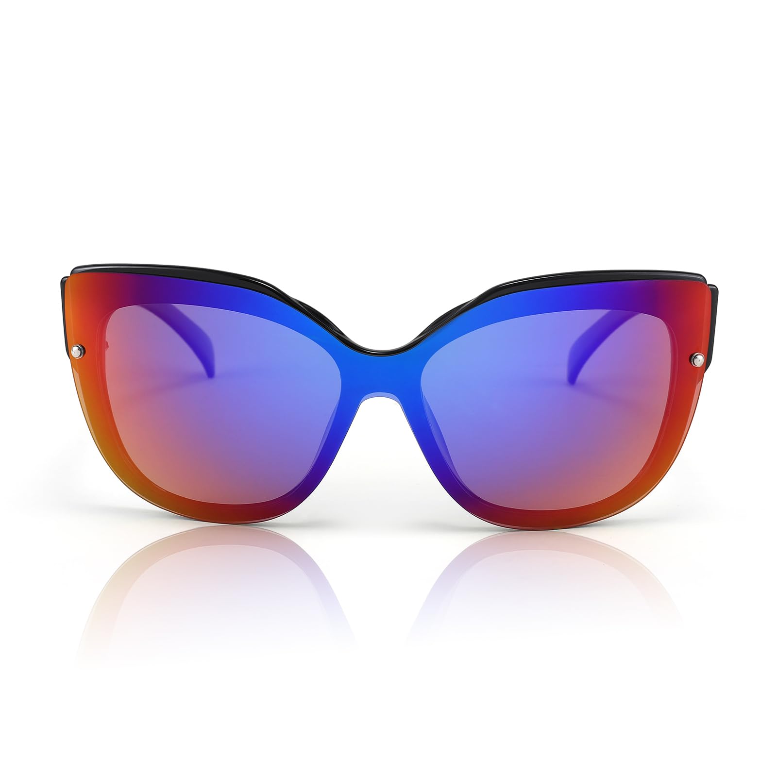 FEISEDY Polarized Cat Eye Sunglasses for Women & Men - Rimless Mirrored Oversized Retro Sunglasses B2796 | UV Protection, Fashion Accessory for Driving, Beach & Outdoor Activities