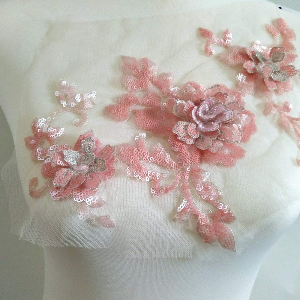3D Embroidery Sequins Rose Patches - DIY Sewing Iron-On Appliques for Dresses, Costumes & Performance Wear - Handmade Garment Decoration Accessories (Pink) | Perfect for Dance Costumes, Prom Dresses & Fashion Design Projects