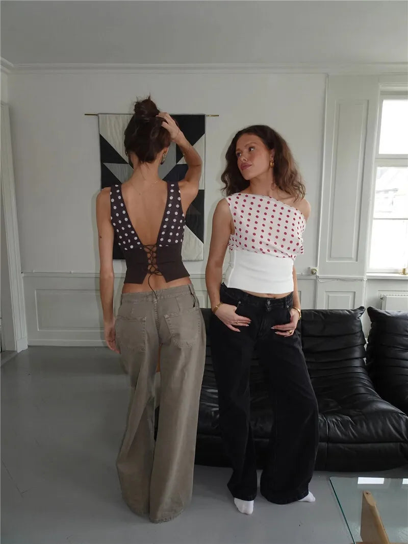 Women's Backless Polka Dot Crop Top - Summer Fashion Sleeveless Tank Top for Casual Wear, Beach Outfits & Night Out