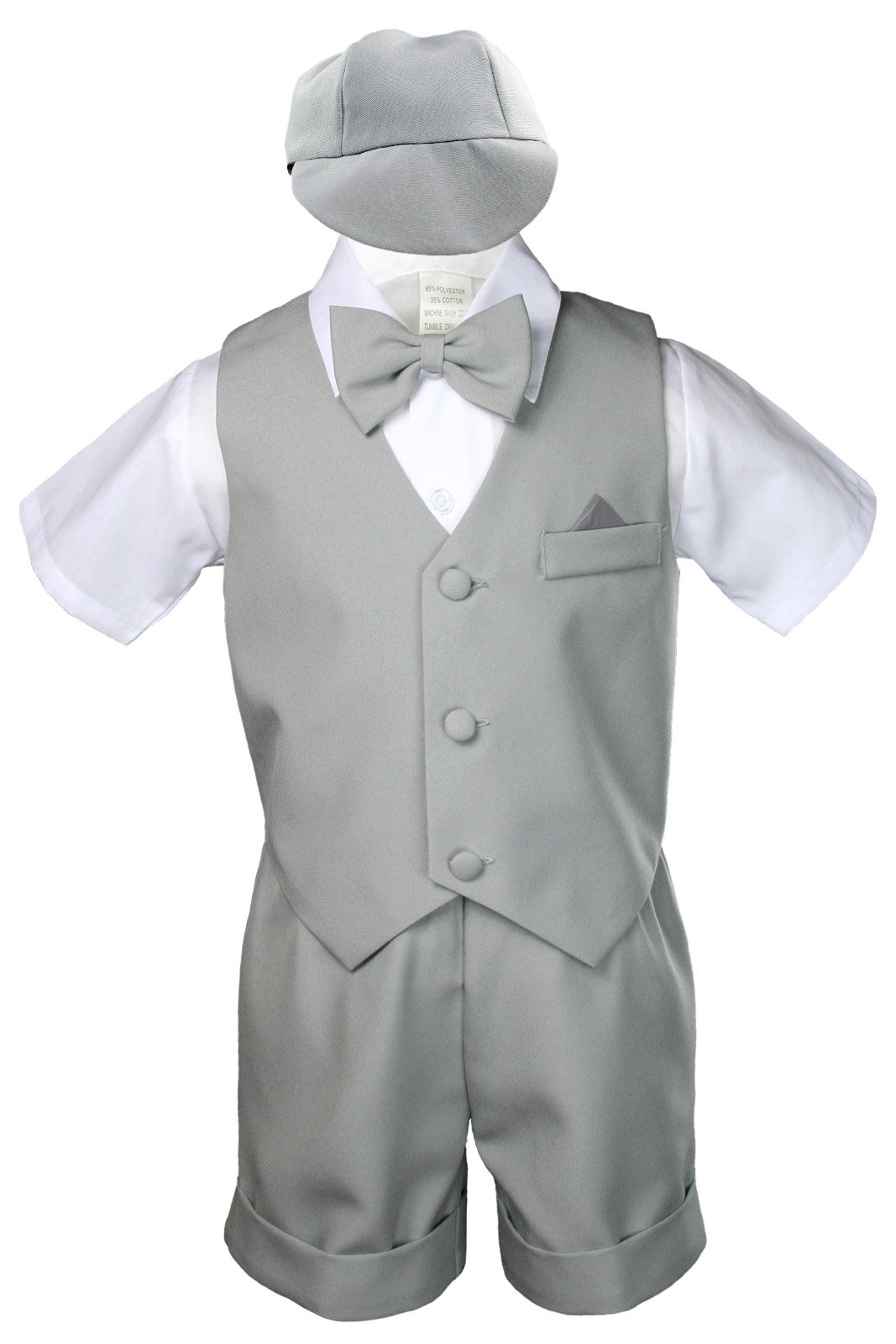 7-Piece Baby Boy Formal Suit Set with Bow Tie, Shorts, Vest & Necktie - Grey Outfit for Special Occasions (Sizes S-4T) - Perfect for Weddings, Photoshoots & Birthday Parties