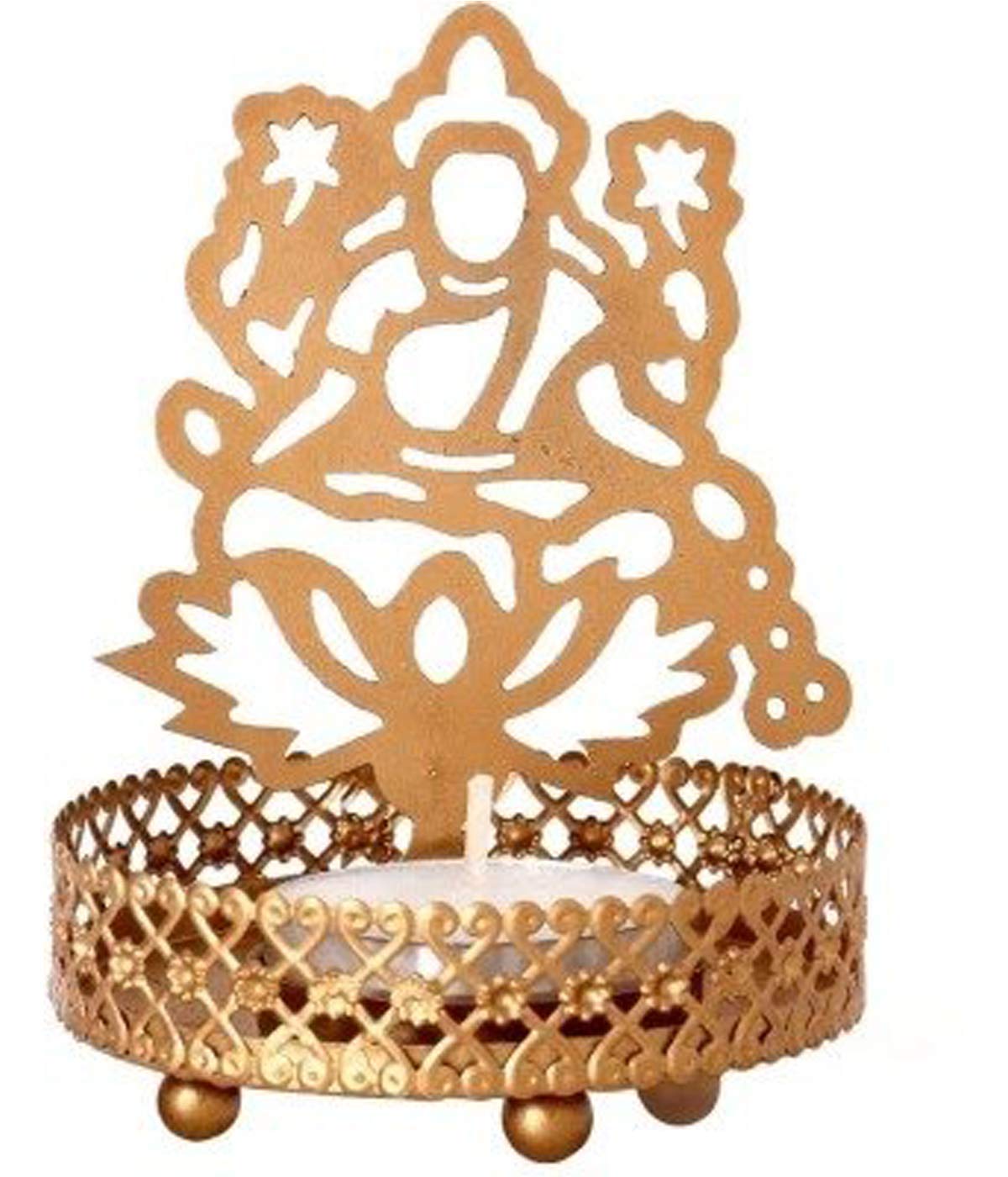 Laxmi Ji Shadow Tealight Holder with Candle - Elegant Pooja Home Decor for Diwali Gifts | Brings Prosperity & Good Luck | Perfect for Festivals, Prayer Rooms & Spiritual Spaces
