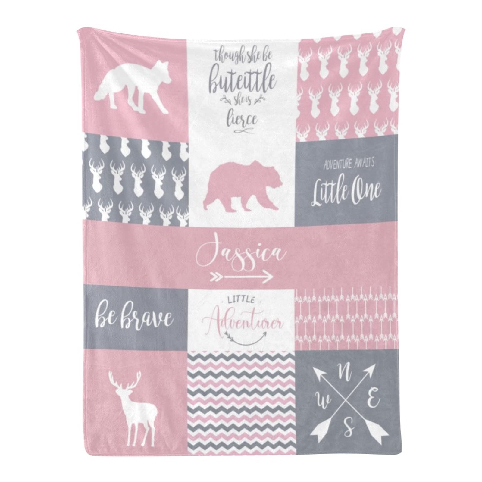 **Personalized Woodland Animals Fleece Blanket with Name - Custom Baby Blanket for Boys & Girls, Soft Minky Flannel Blanket - Perfect Baby Shower Gift, Nursery Decor & Cozy Toddler Blanket**