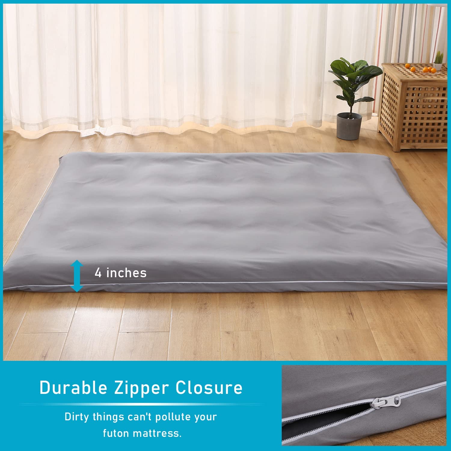 Foldable Japanese Futon Mattress Cover - 100% Cotton Tatami Floor Mattress Protector for Meditation, Sleeping & Travel | Dustproof Guest Room Floor Pad (Coffee, 180x200cm/71x79in) | Perfect for Small Spaces, Yoga, Camping & Temporary Guest Beds