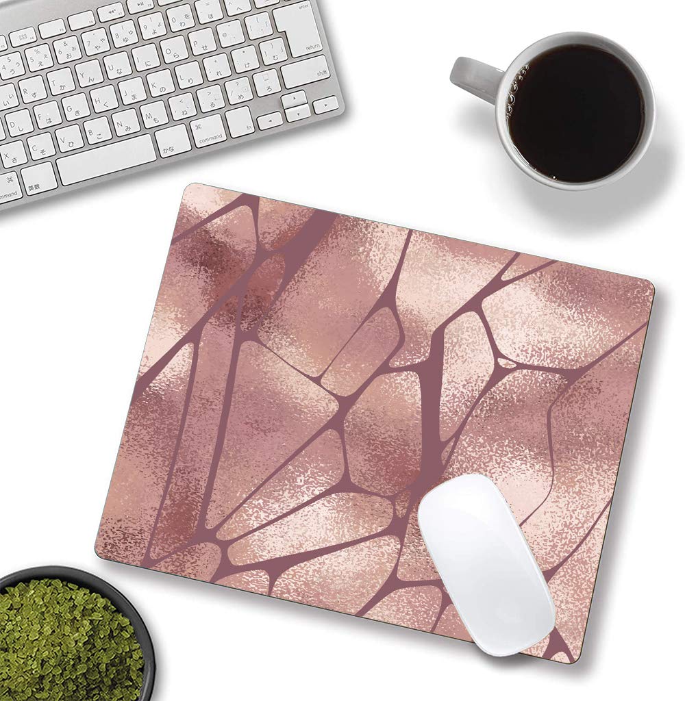 Premium Rose Gold Marble Gaming Mouse Pad - Non-Slip Rubber Base, Waterproof Geometric Design Mouse Mat for Office, Home & Travel (9.5