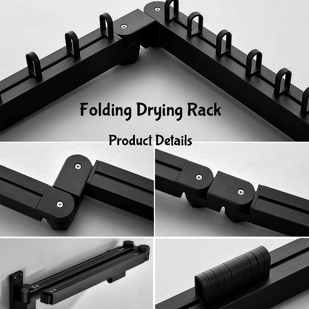 Wall Mounted Space-Saving Retractable Clothes Drying Rack - Foldable Laundry Organizer for Balcony, Mudroom, Bedroom & Pool Area - Easy Install Black Clothesline (Perfect for Small Spaces & Quick-Dry Laundry)