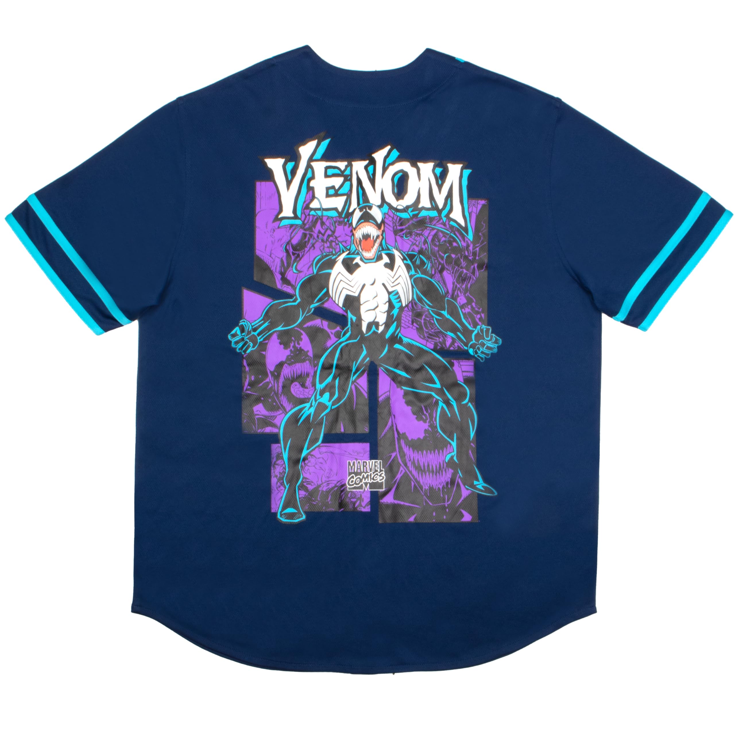 Marvel Comics Spider-Man Venom Retro Men’s Baseball Jersey - Casual Button Down Short Sleeve Shirt for Superhero Fans | Perfect for Cosplay, Comic Con & Everyday Wear