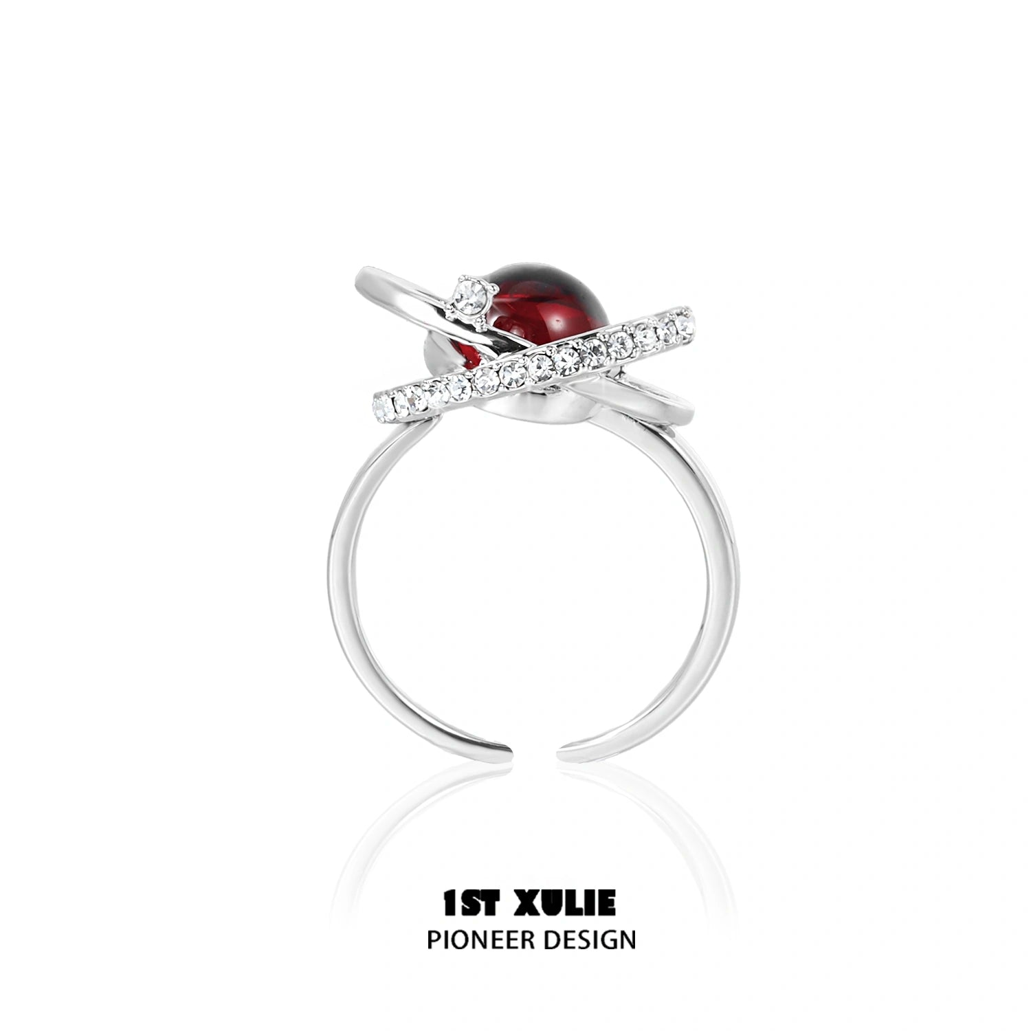 Red Nebula S925 Sterling Silver Stud Open End Ring™ - Dainty Boho Jewelry for Women, Trendy Minimalist Stackable Rings for Everyday Wear, Perfect Gift for Her