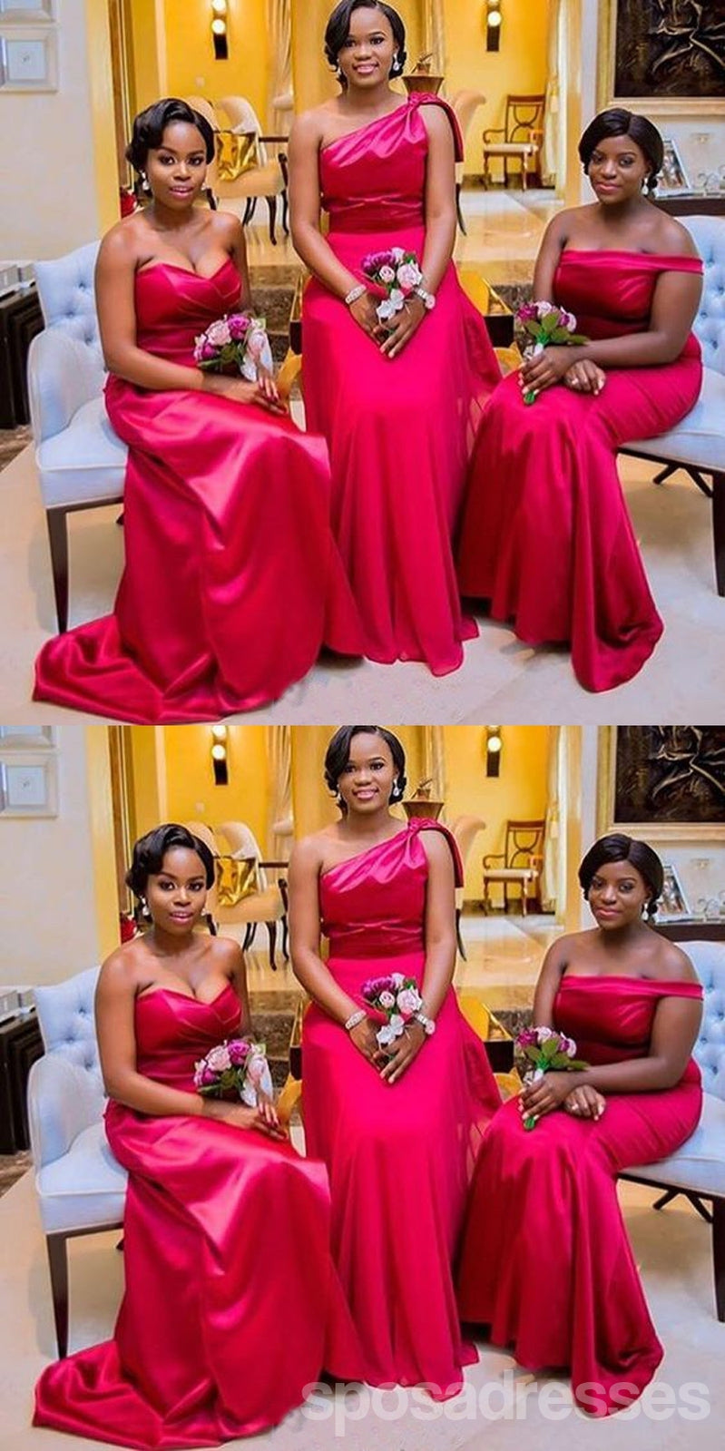 Affordable Red Mermaid Bridesmaid Dresses - Mismatched Long Formal Gowns for Weddings & Special Occasions | Style WG1654