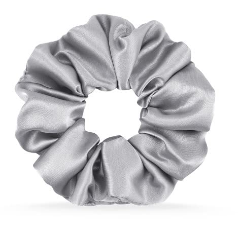 Premium Satin Silk Hair Scrunchies Pack of 3 - Soft Ponytail Holders & Hair Volumizer for Women & Girls (Silver) | Perfect for Everyday Wear, Workouts, and Gifts for Mom & Sister