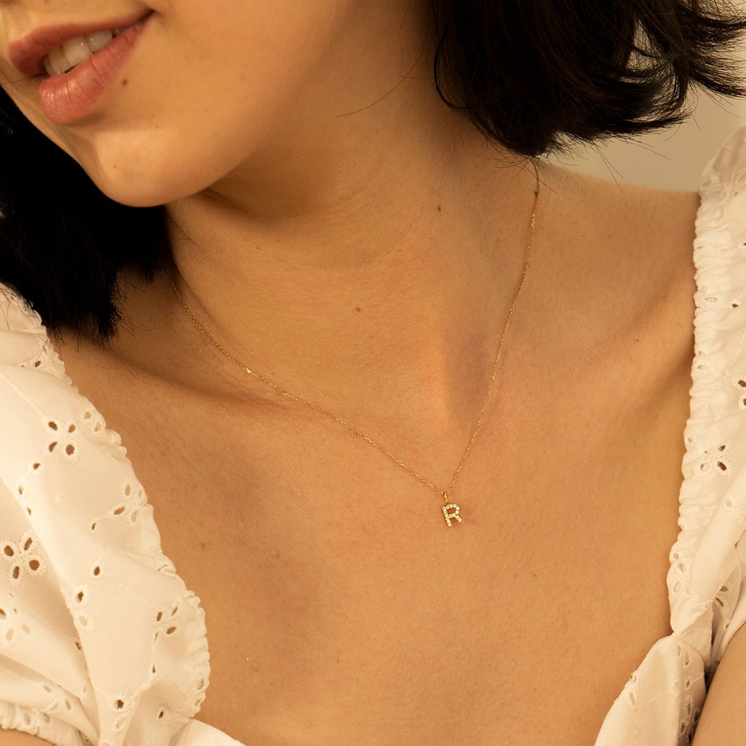 14K Yellow Gold Diamond Initial Charm Pendant - Personalized Name Necklace for Women, Perfect Gift for Birthday, Anniversary & Valentine's Day