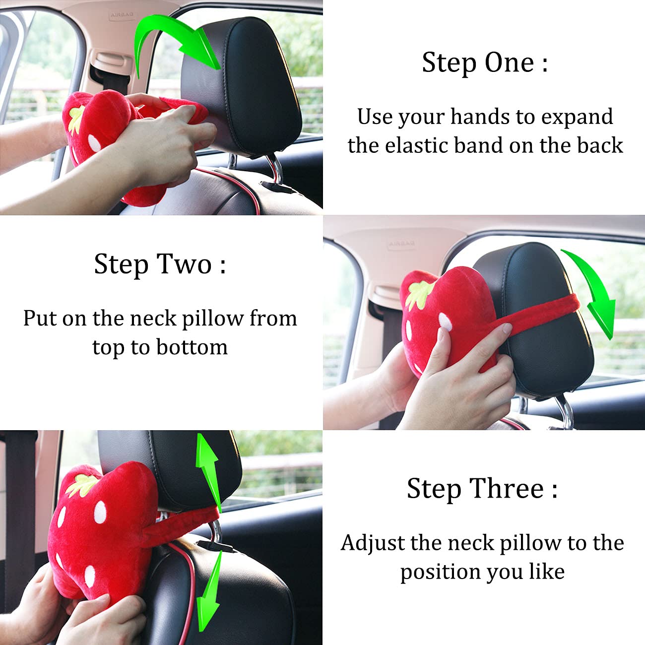 Sexysamba Car Headrest Pillow - 2PCS Soft Comfortable Neck Support Pillows for Driving, Travel & Home - Cute Cartoon Design Car Seat Cushion (White) | Perfect for Long Road Trips, Office Naps & Home Relaxation