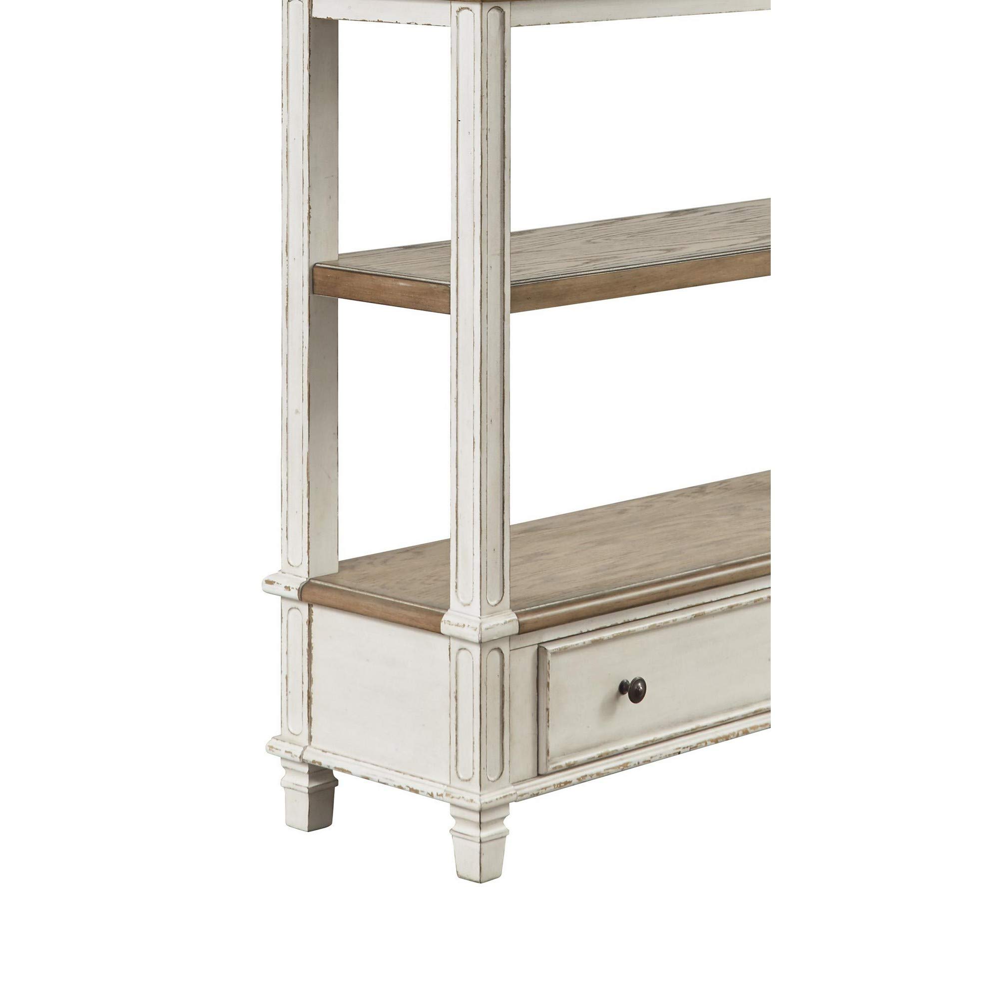 Benjara 4-Tier Wooden Bookcase with Bottom Drawer - Brown & White Storage Shelf for Living Room, Bedroom, or Home Office