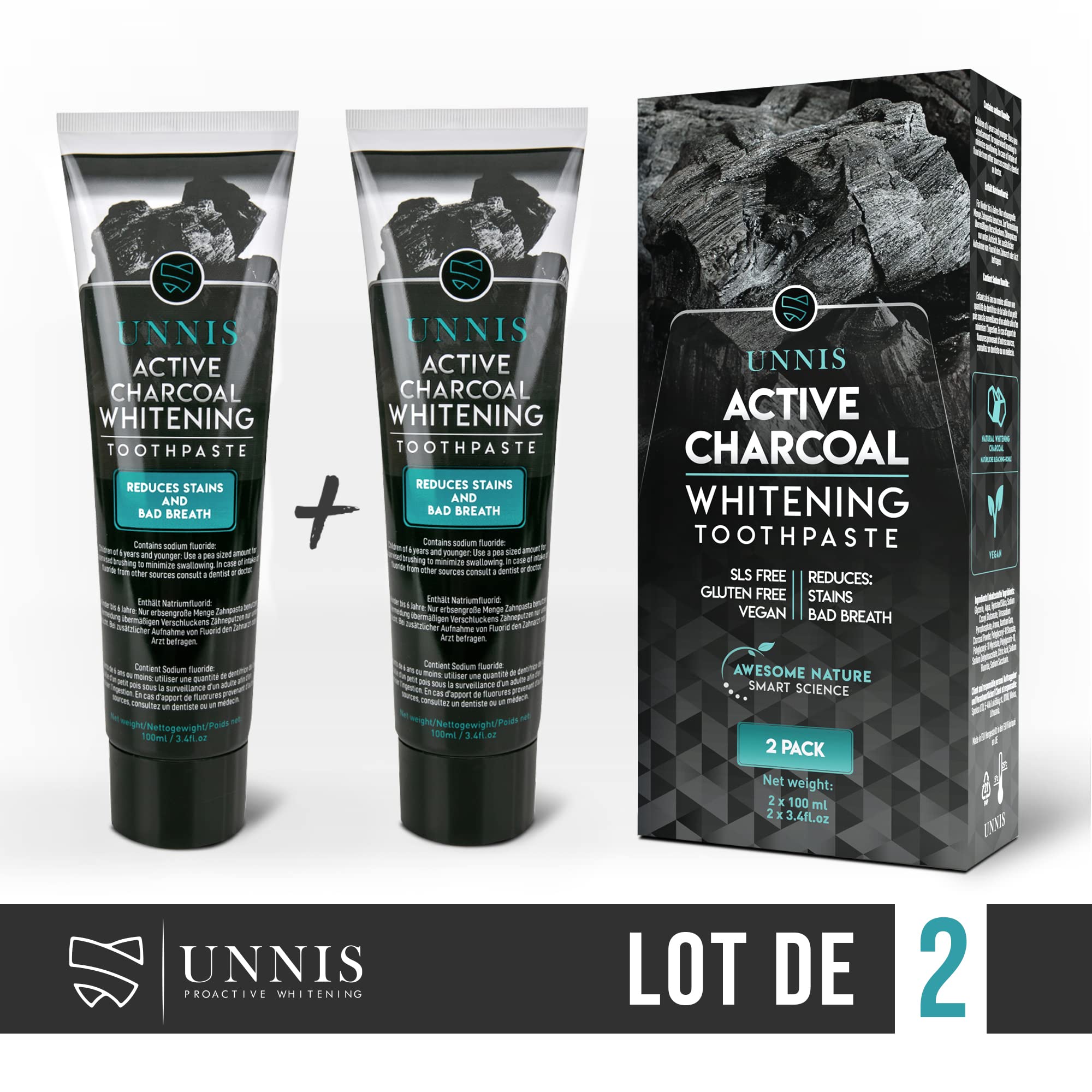 Professional Teeth Whitening Charcoal Toothpaste - 2 Pack Natural Activated Carbon Whitening Powder for Brighter, Whiter Teeth | Ideal for Daily Oral Care & Stain Removal