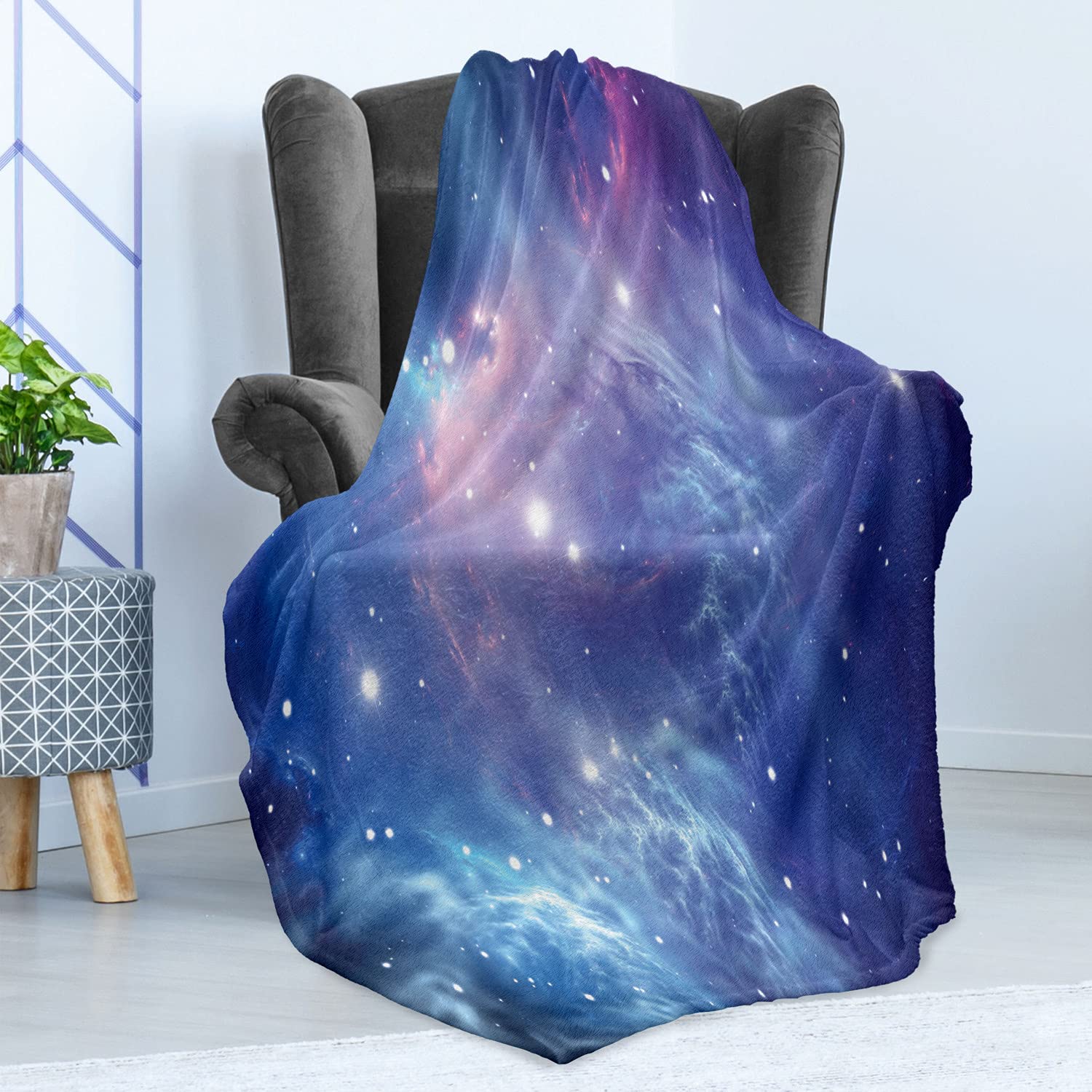 Ambesonne Outer Space Throw Blanket | Galaxy Nebula Star Cluster Astronomy Design | Soft Flannel Fleece Blanket for Couch, Bed, Sofa | 60