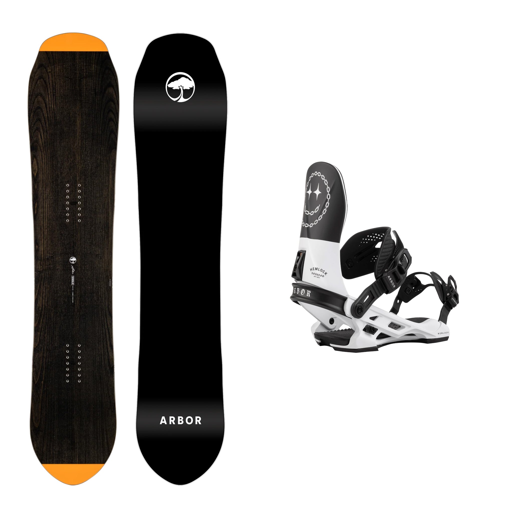 Arbor Single Camber Snowboard with Arbor Hemlock Boss Dog Bindings 2025 | All-Mountain Freestyle Snowboard for Men & Women | Perfect for Powder, Park & Backcountry Riding