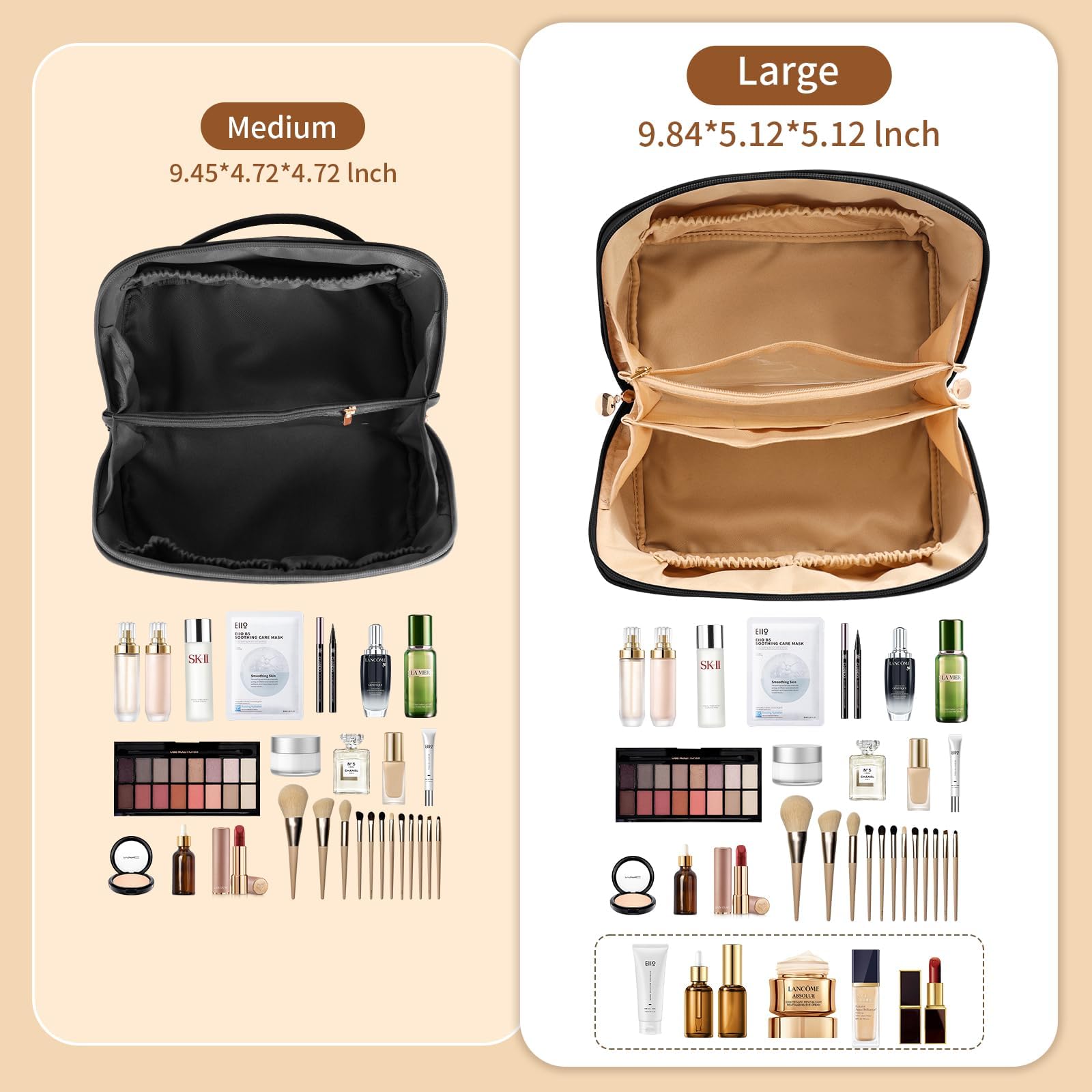 Waterproof PU Leather Travel Makeup Bag for Women - Large Capacity Cosmetic Organizer with Dividers & Handle, Wide Open Flat Toiletry Case | Perfect for Air Travel, Gym, Vacation & Daily Use
