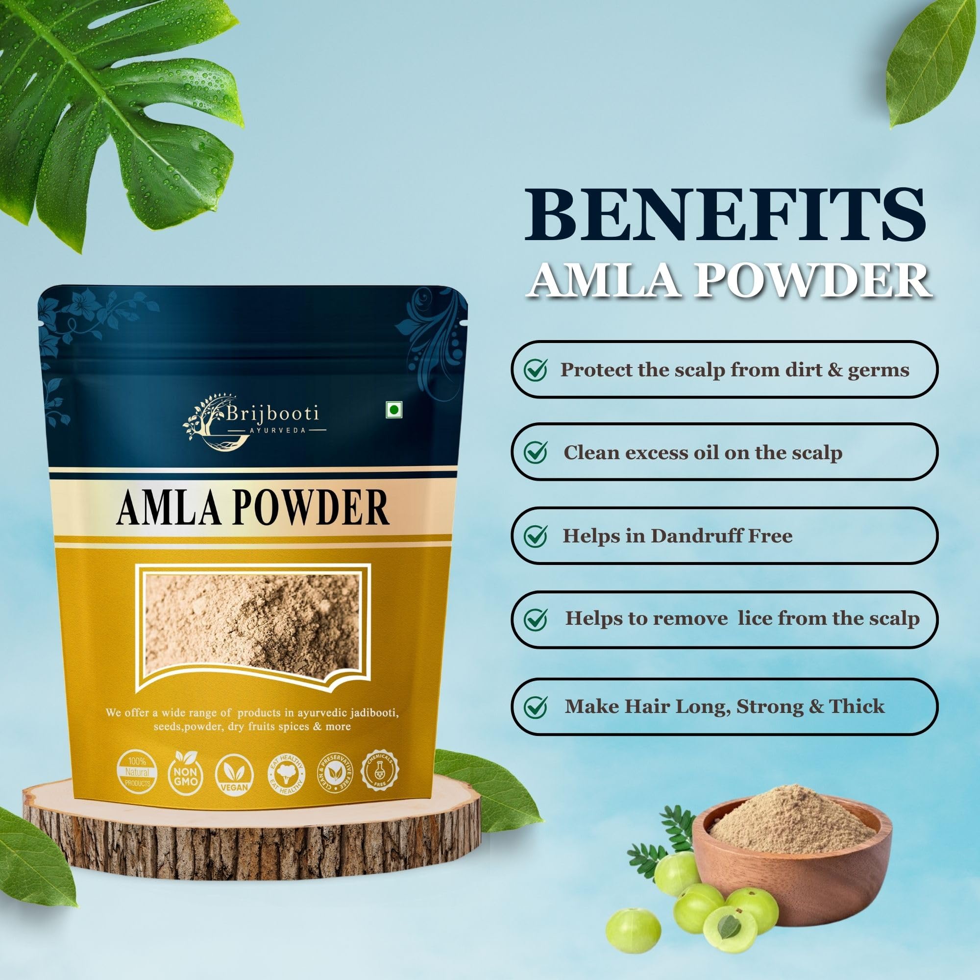 **Brijbooti Amla Powder (250g) - Pure Indian Gooseberry for Hair Growth, Skin Care, and Healthy Drinks | Natural Hair Mask & DIY Beauty Packs | Vegan & Chemical-Free Superfood**    *(Use for homemade hair masks, smoothies, face scrubs, and Ayurvedic wellness recipes!)*