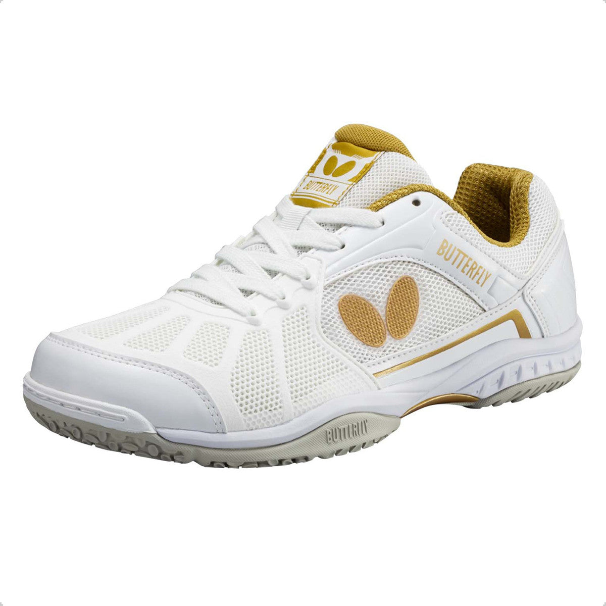 Butterfly Lezoline Rifones Table Tennis Shoes for Men & Women - White/Gold - Lightweight & Non-Slip for Indoor Court Sports - Perfect for Ping Pong, Badminton & Squash