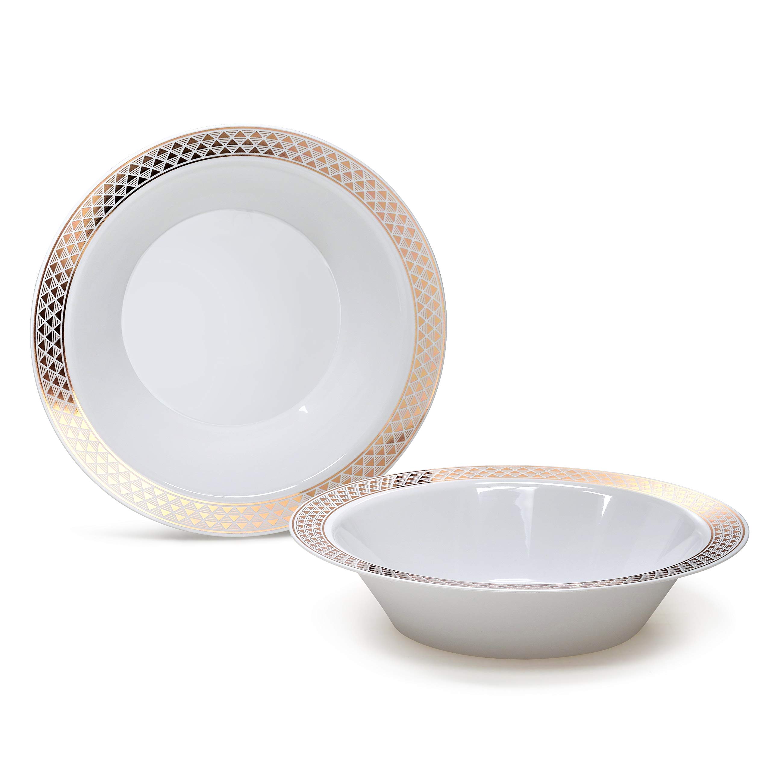 60-Piece Heavyweight Disposable Plastic Plates & Bowls Set - 14oz Soup Bowls in Elegant White & Gold for Weddings, Parties & Celebrations | Perfect for Catering, Events & Special Occasions