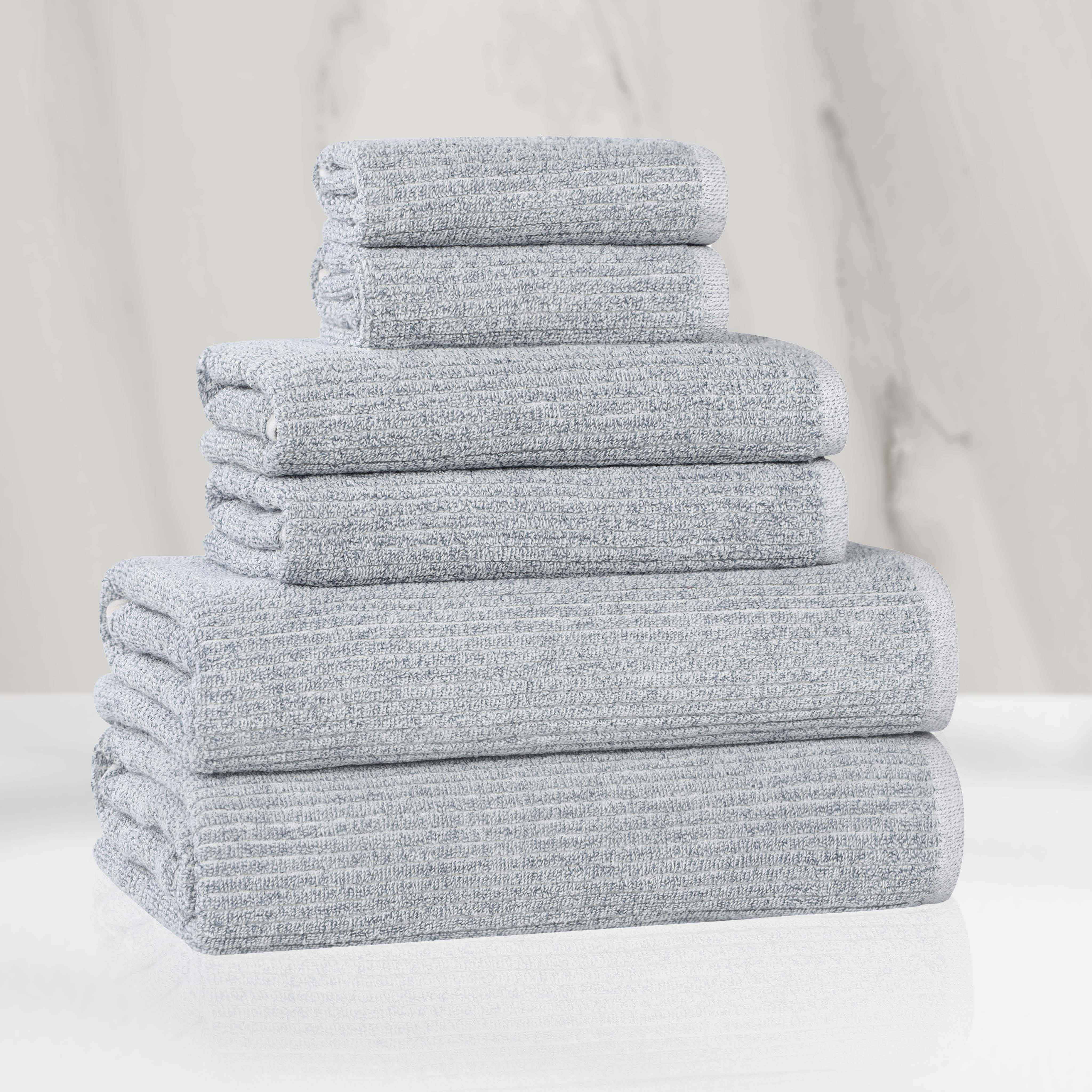 Premium 6-Piece Cotton Blend Ribbed Towel Set - Soft, Absorbent & Durable Bath Towels for Spa, Gym, and Luxury Home Use