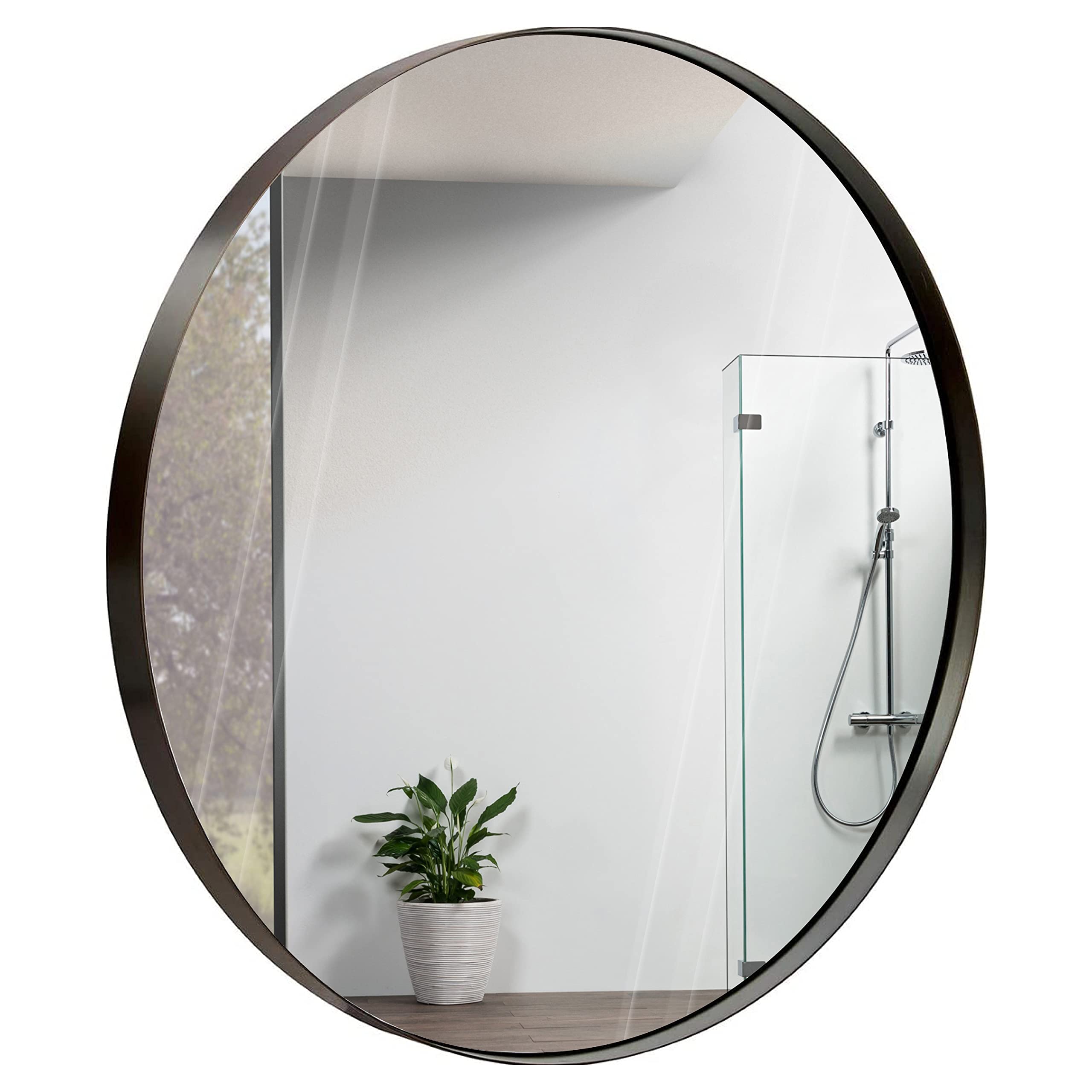 30 Inch Round Bathroom Mirror with Brushed Bronze Metal Frame - Modern Circular Wall Mirror for Home Decor - Premium Vanity Mirror for Bedroom & Living Room - Perfect for Bathroom Vanity, Dressing Area and Wall Decor