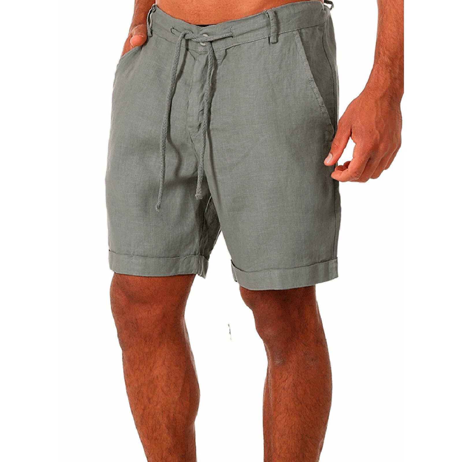**Men's Lightweight Linen Shorts - Elastic Waist Slim Fit Casual Summer Shorts with Pockets - Perfect for Beach, Travel & Outdoor Activities**