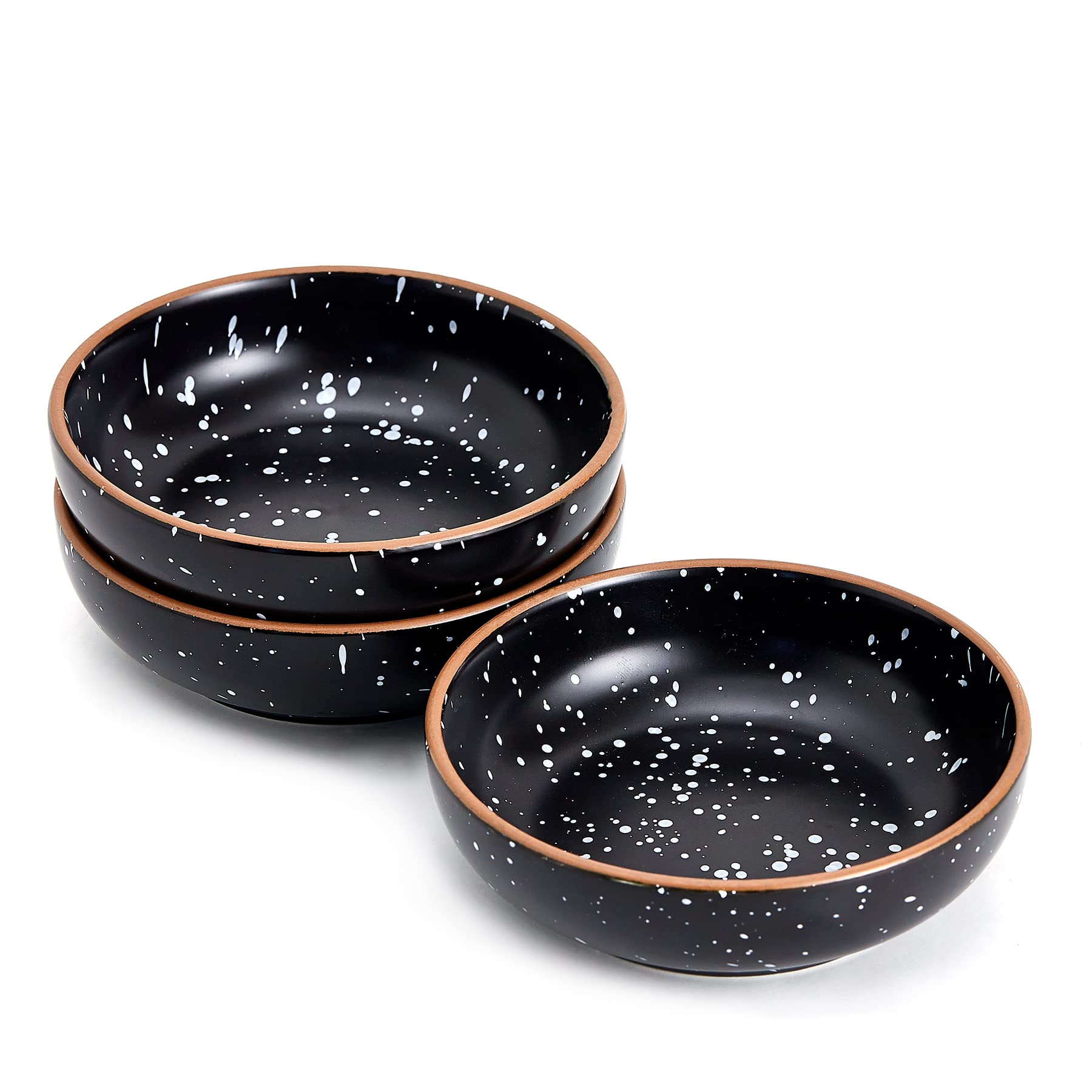 Premium Ceramic Cat Bowls Set - 3 Pack Durable Pet Food & Water Dishes for Cats, 5.3 Inch Non-Slip Matte Black Bowls with White Dots - Perfect for Indoor Feeding Stations & Stylish Home Decor