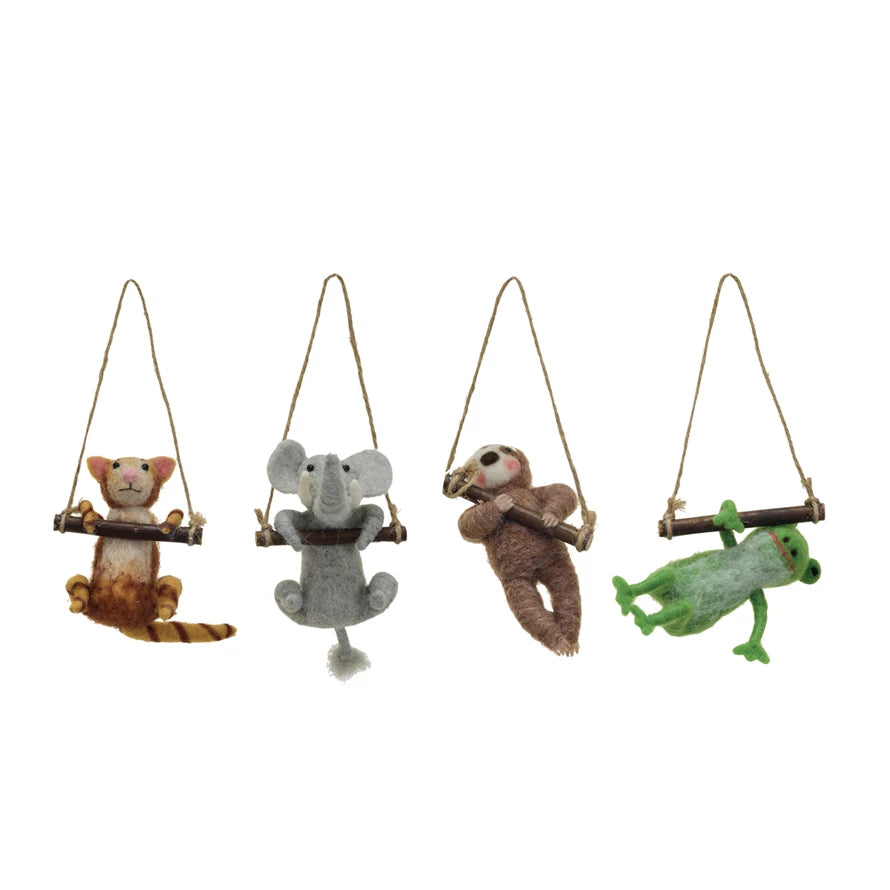 Handmade Wooden Felt Swinging Animal Ornaments - 4 Adorable Styles for Nursery Decor, Baby Shower Gifts & Kids Room Wall Hanging Decorations