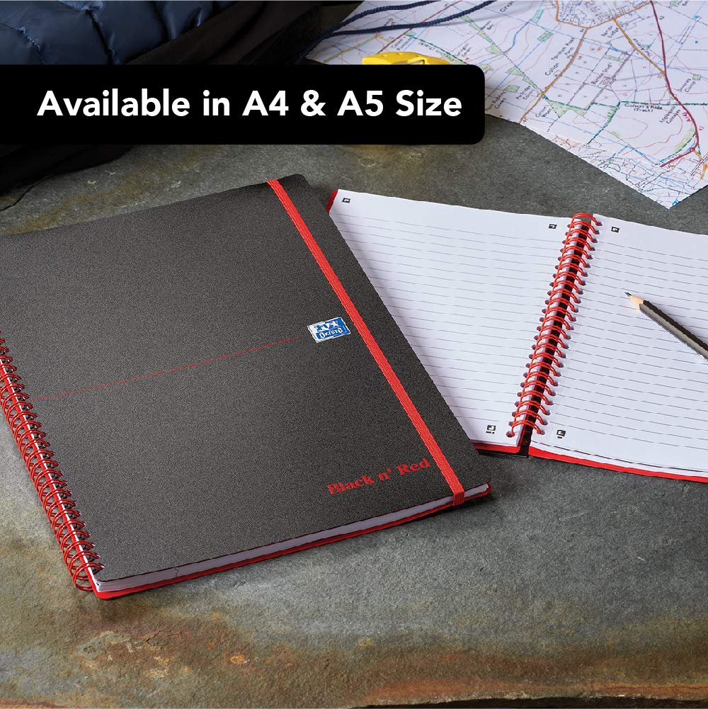 Black and Red Wirebound Notebook - Polypropylene Cover, 90gsm Ruled Paper, 140 Pages, A4 Size (Ref E67008) [Pack of 5] - Perfect for Office, School, Journaling, and Note-Taking
