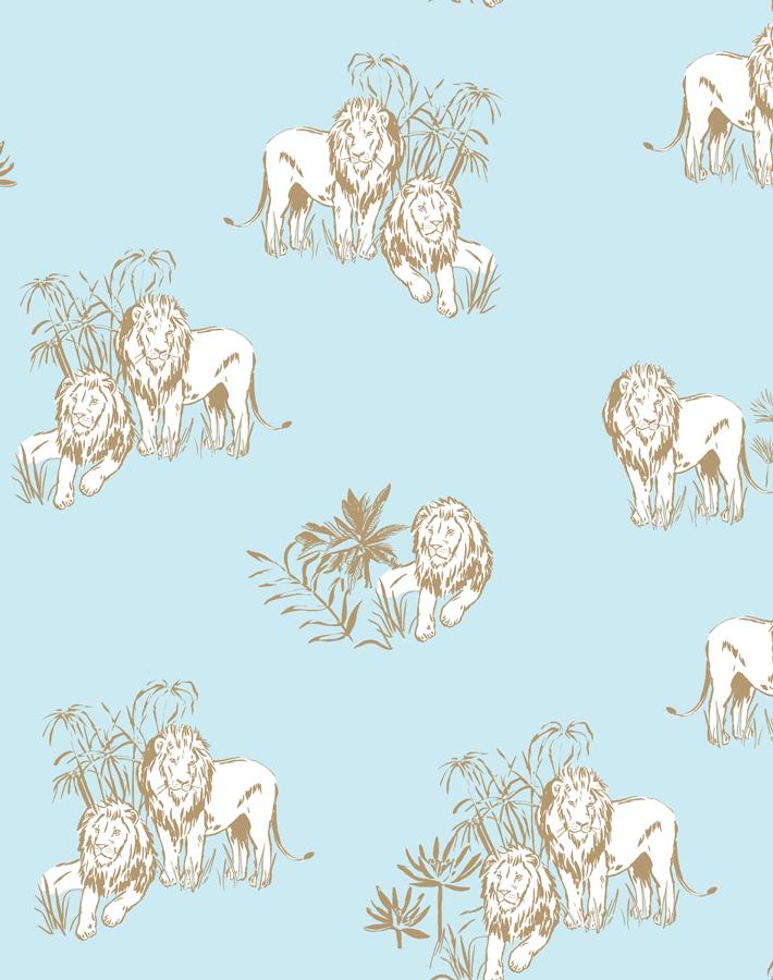 Foliage Lions Wallpaper by Tea Collection - Sky Blue Nature-Inspired Design - Perfect for Nursery, Kids Room & Home Decor