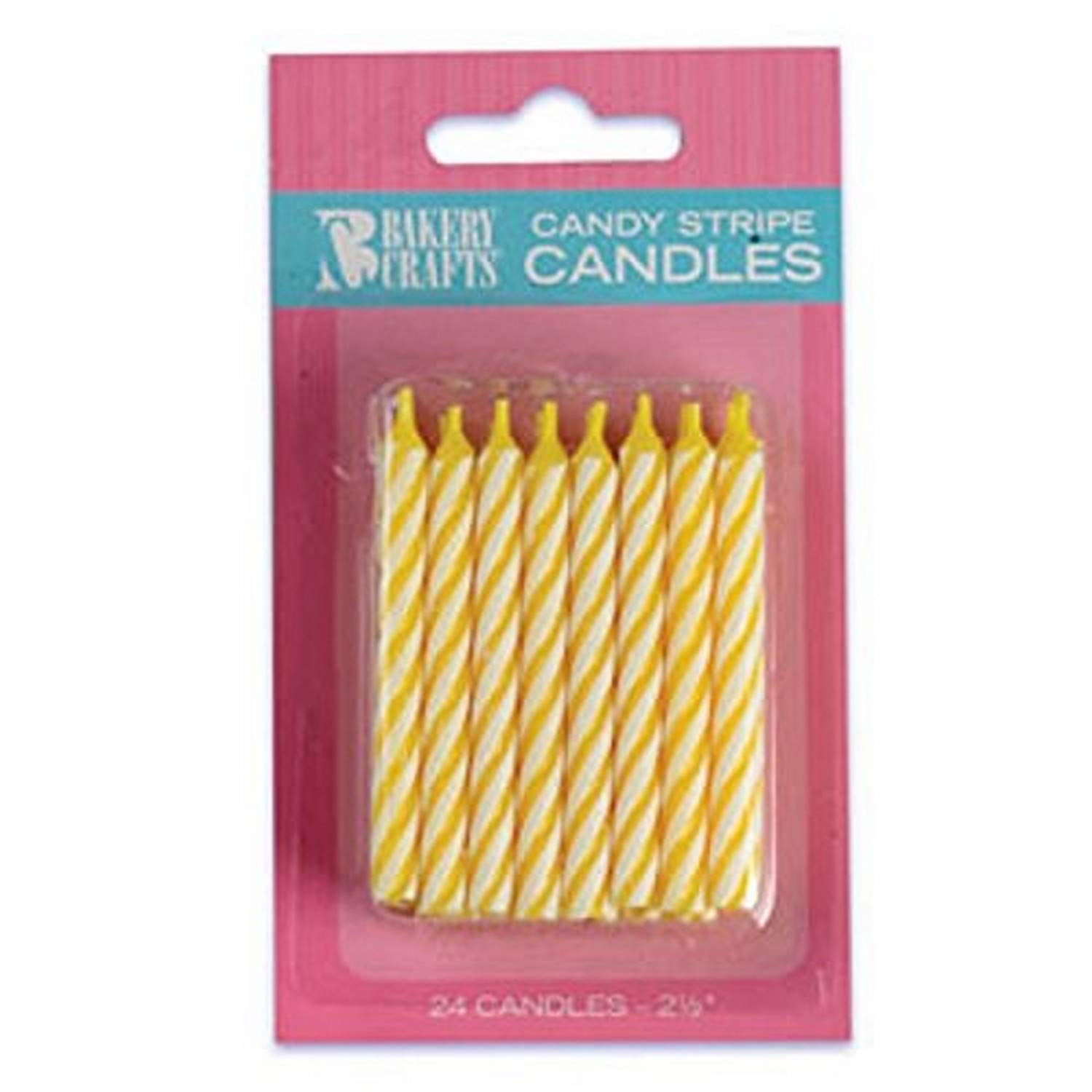 Oasis Supply 2.5-Inch Yellow Candy Stripe Birthday Candles - Perfect for Cake Decorating, Party Supplies & Celebration Events